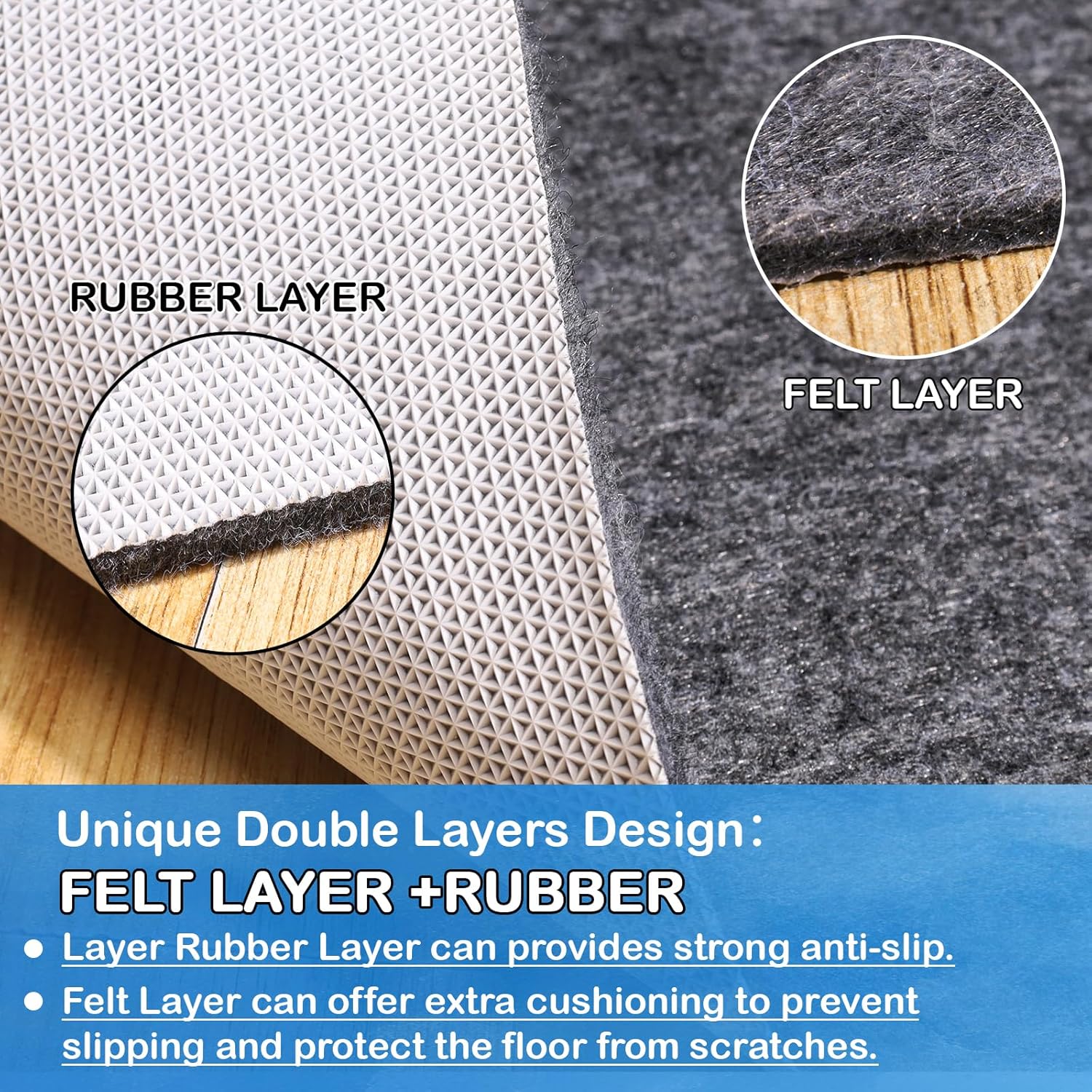 Thumbnail 4 de Non-Slip Rug Pads 8 x 10 ft Waterproof Felt + TPR Non-Skid Rug Pad for All Floors