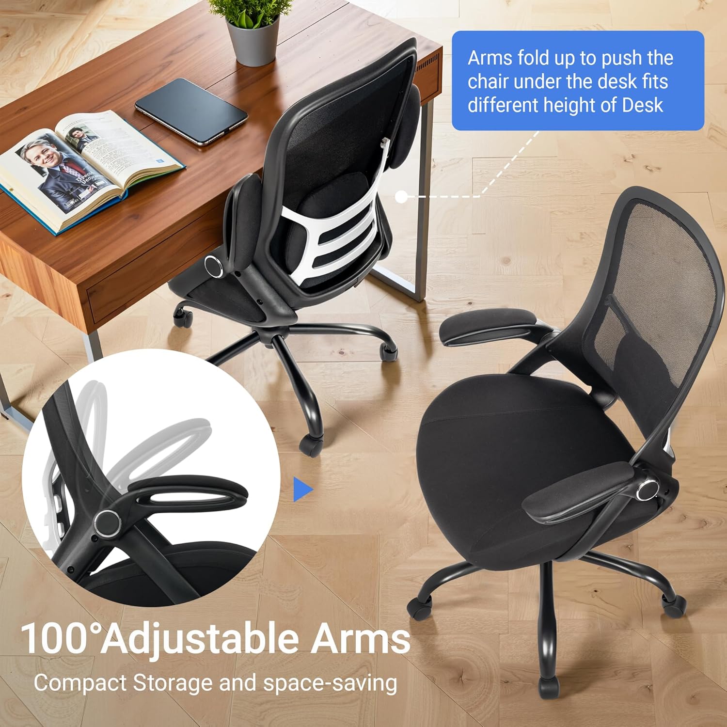 Thumbnail 3 de HYLONE Big and Tall 400lbs Heavy Duty Office Chair (Black) — 5" Thickened Mesh Seat, Adjustable Armrests