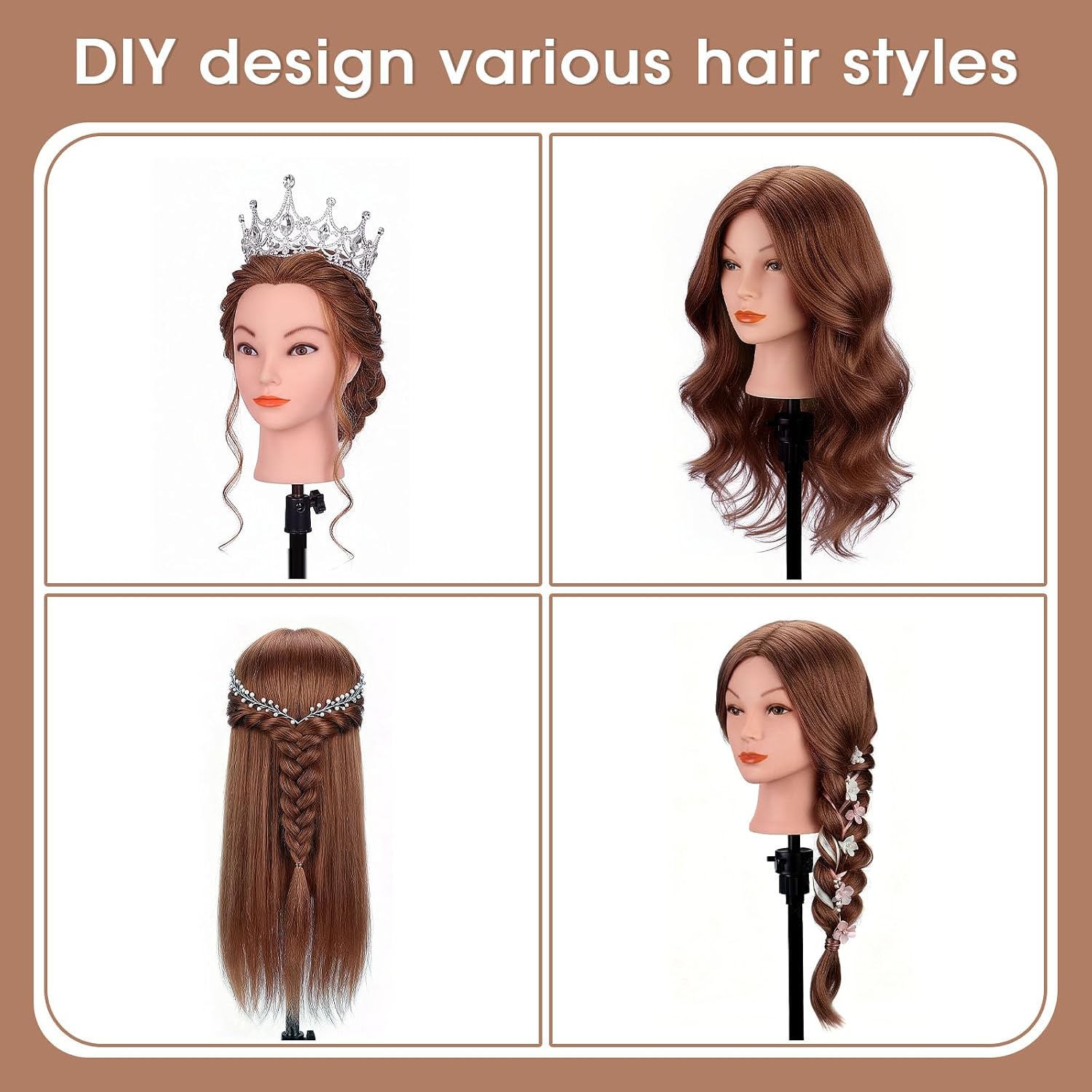 Detalle de TopDirect IEOJDE Cosmetology Mannequin Head with Dark Brown Human Hair