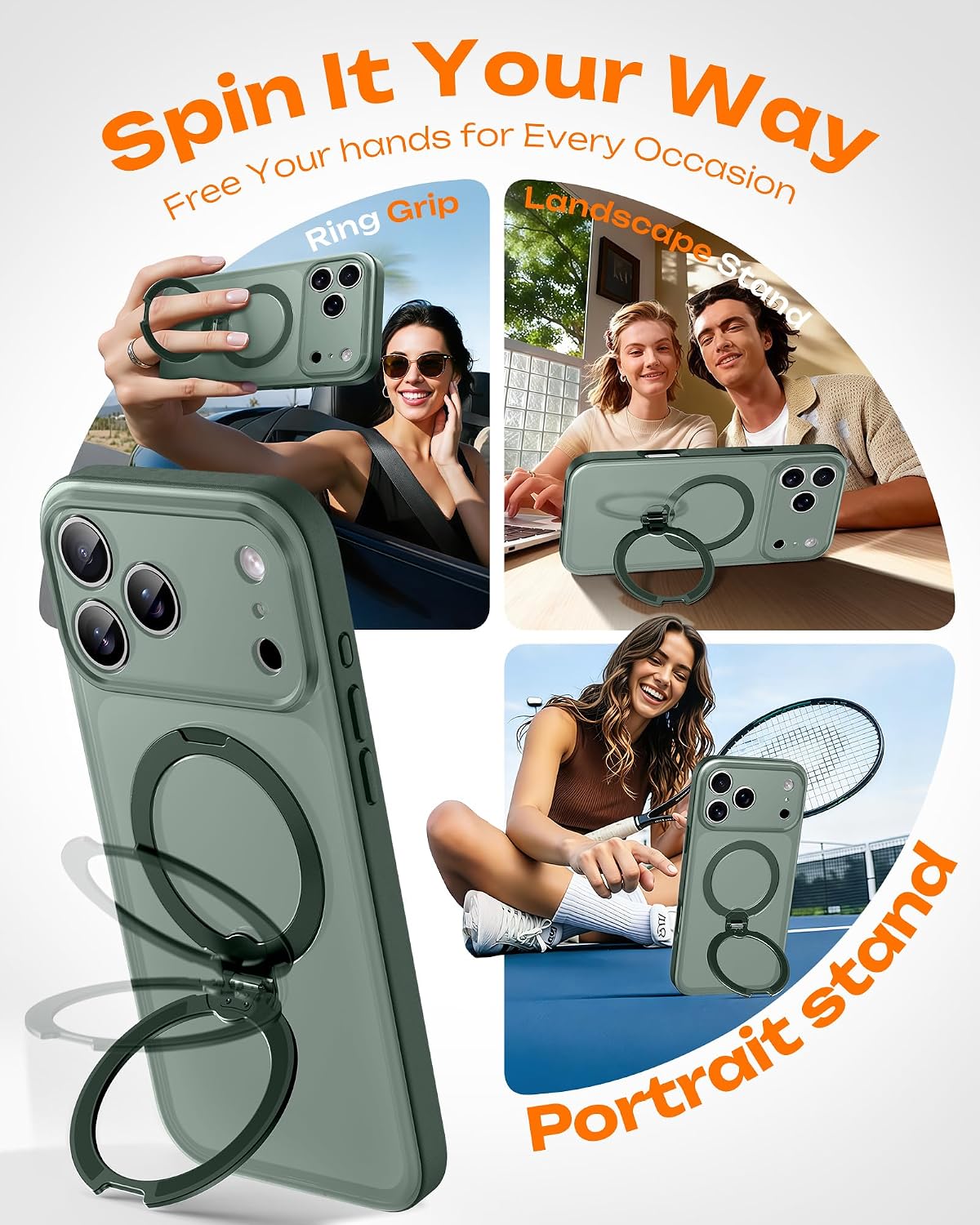Thumbnail 3 de TOCOL-hoes voor iPhone 17 Pro met 360°-standaard en MagSafe, alpengroen