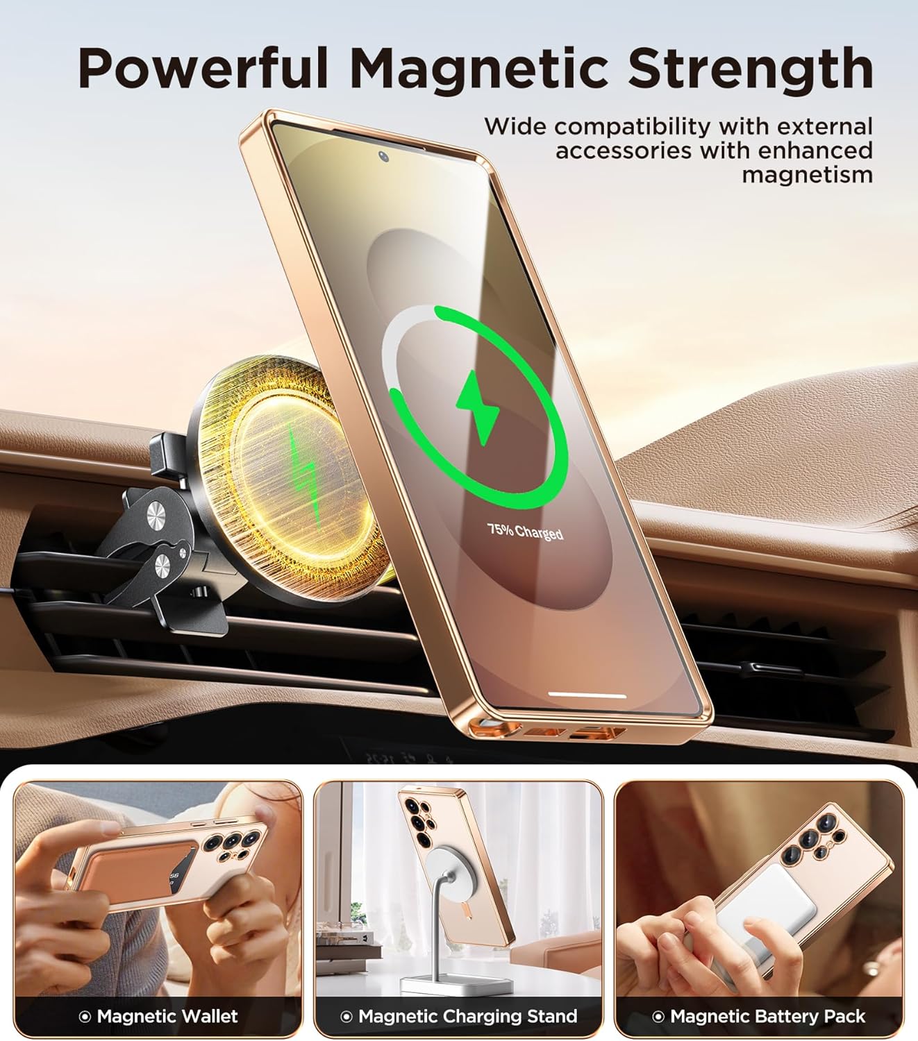 Thumbnail 2 de Magnetic Case for Samsung Galaxy S25 Ultra (Rose Gold/Clear) with Screen Protector & Full Camera Protection