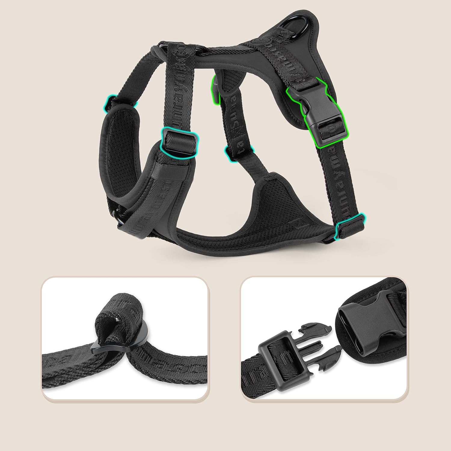 Thumbnail 5 de Sunraymascota Imbracatura per cani con imbottitura in Lycra: comfort traspirante per ogni passeggiata (Taglia M, Nero)