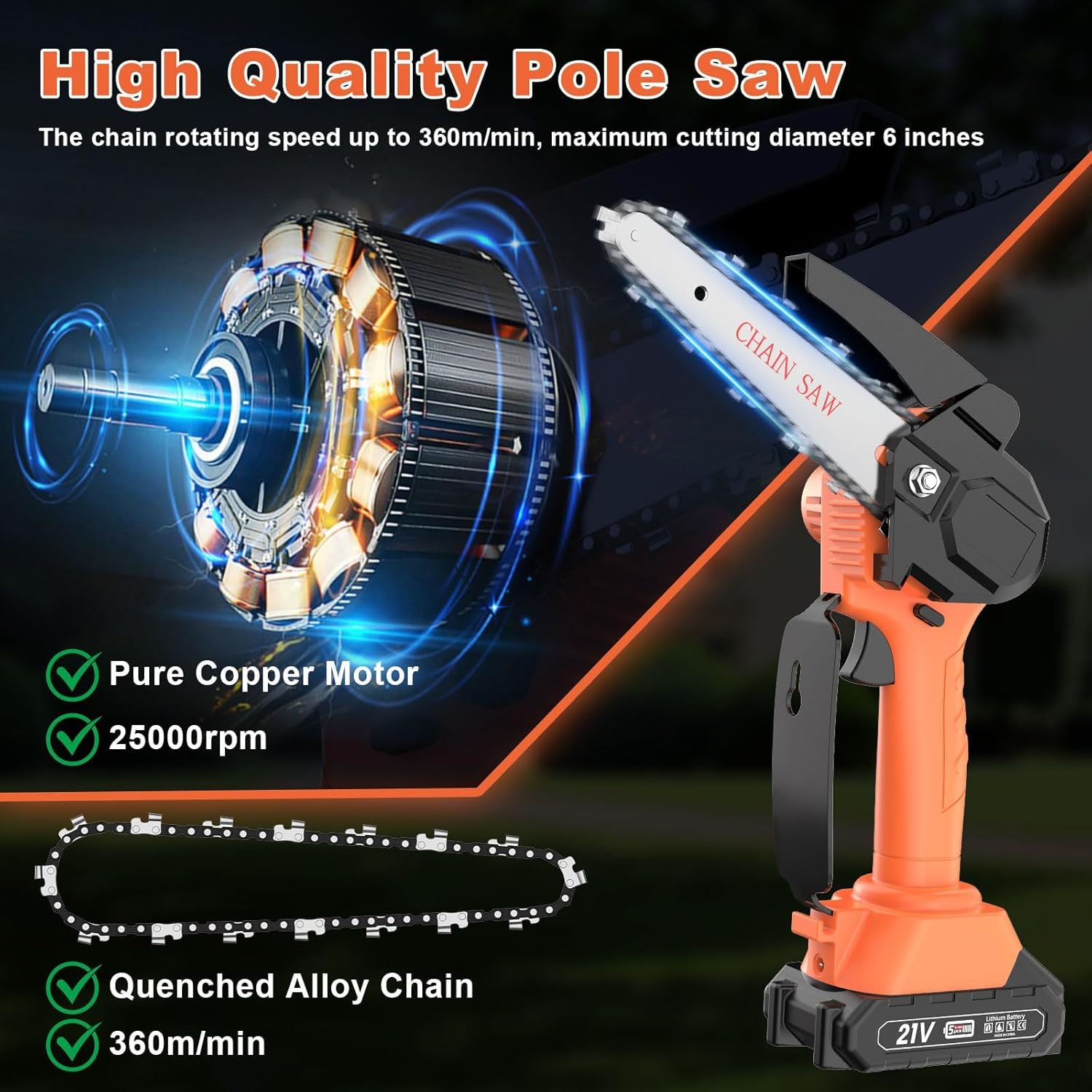 Thumbnail 2 de Cordless Pole Saw 12.47Ft – 2 in 1 Long Reach Saw & Handheld Chainsaw (6'')