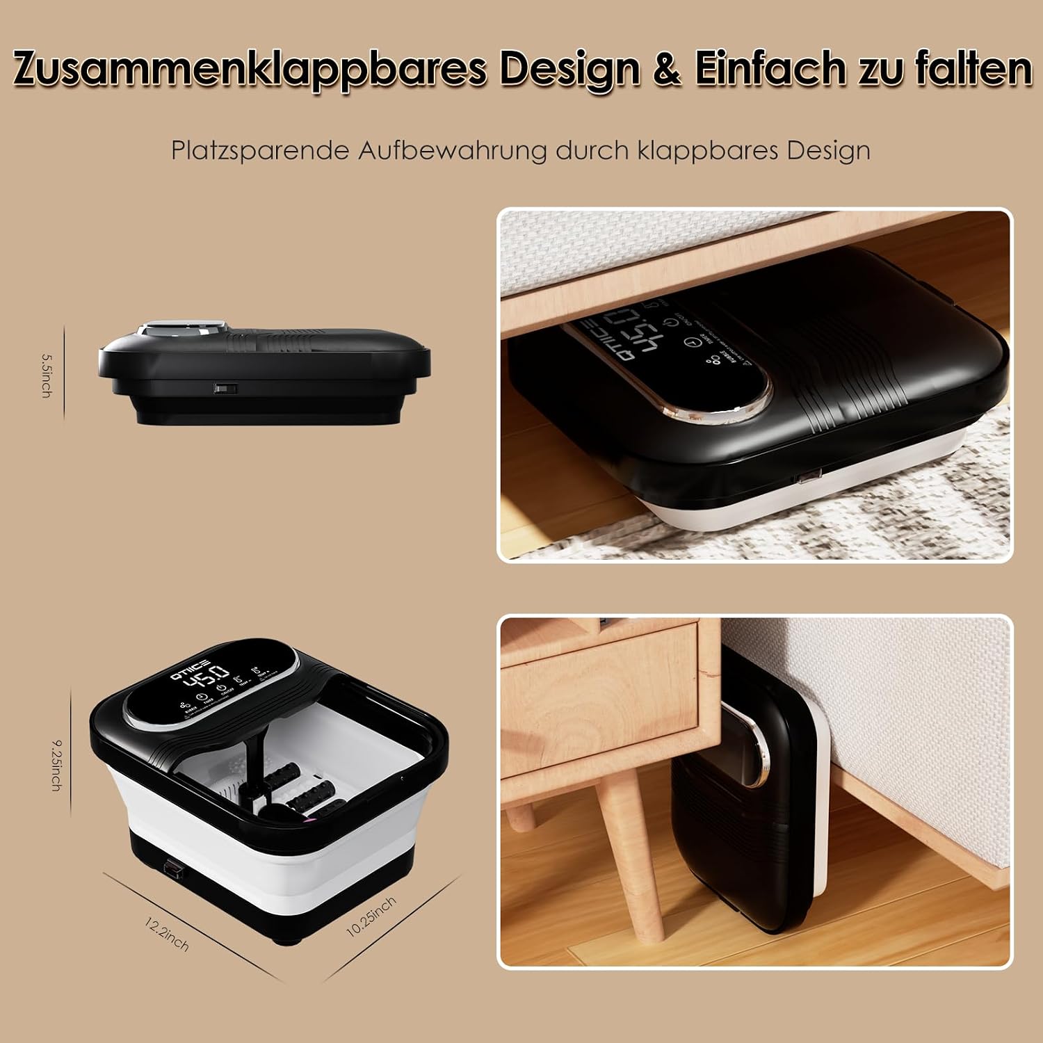 Thumbnail 6 de Qtiice Touchscreen faltbares Fußbad & Massagegerät mit Heizung, Blasen und Vibrationsmassage – Schwarz