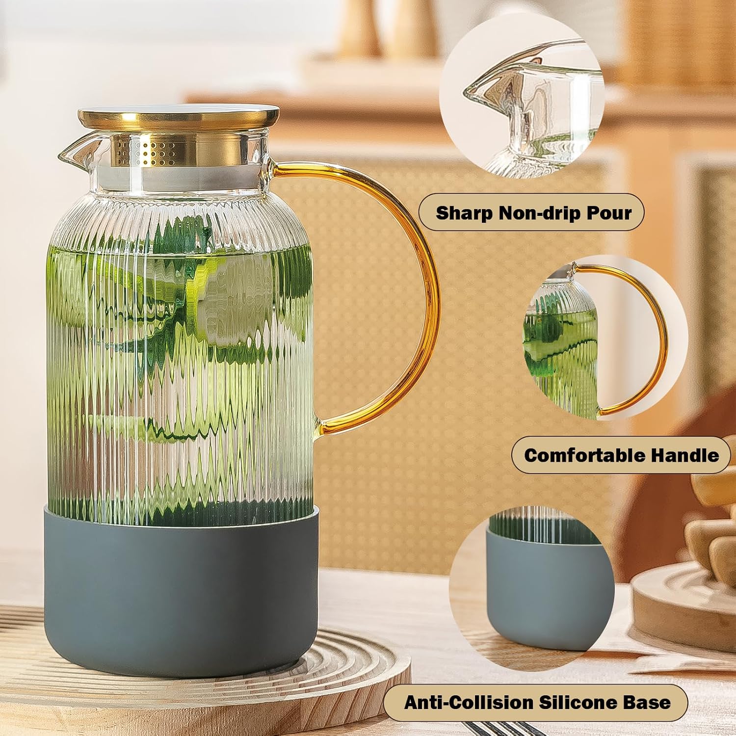 Detalle de Buaic 68 oz Glass Water Pitcher with Lid 🫗