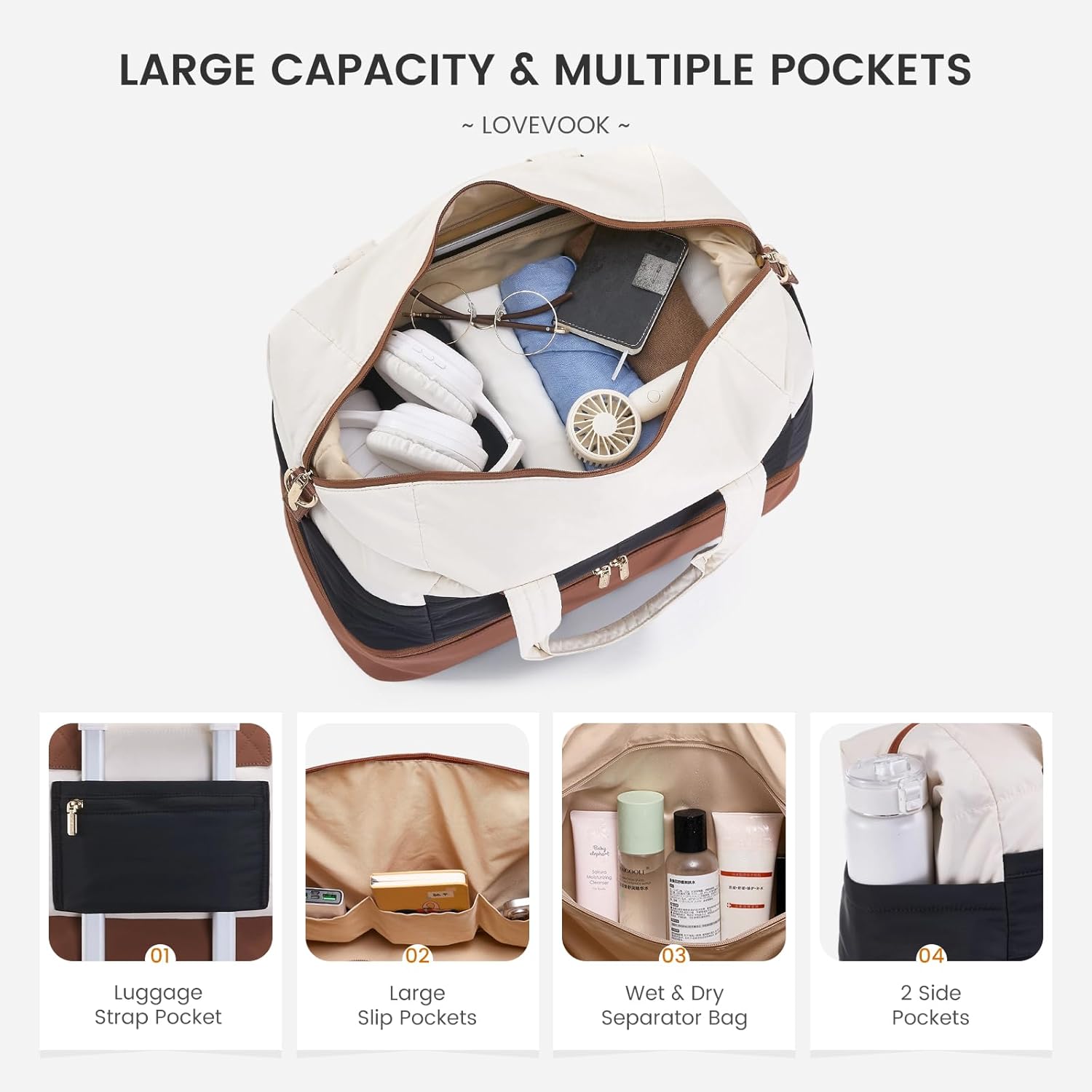 Detalle de LOVEVOOK Travel Duffle Bag: 40L Puffer Weekender with Shoe Compartment (2-Pack)