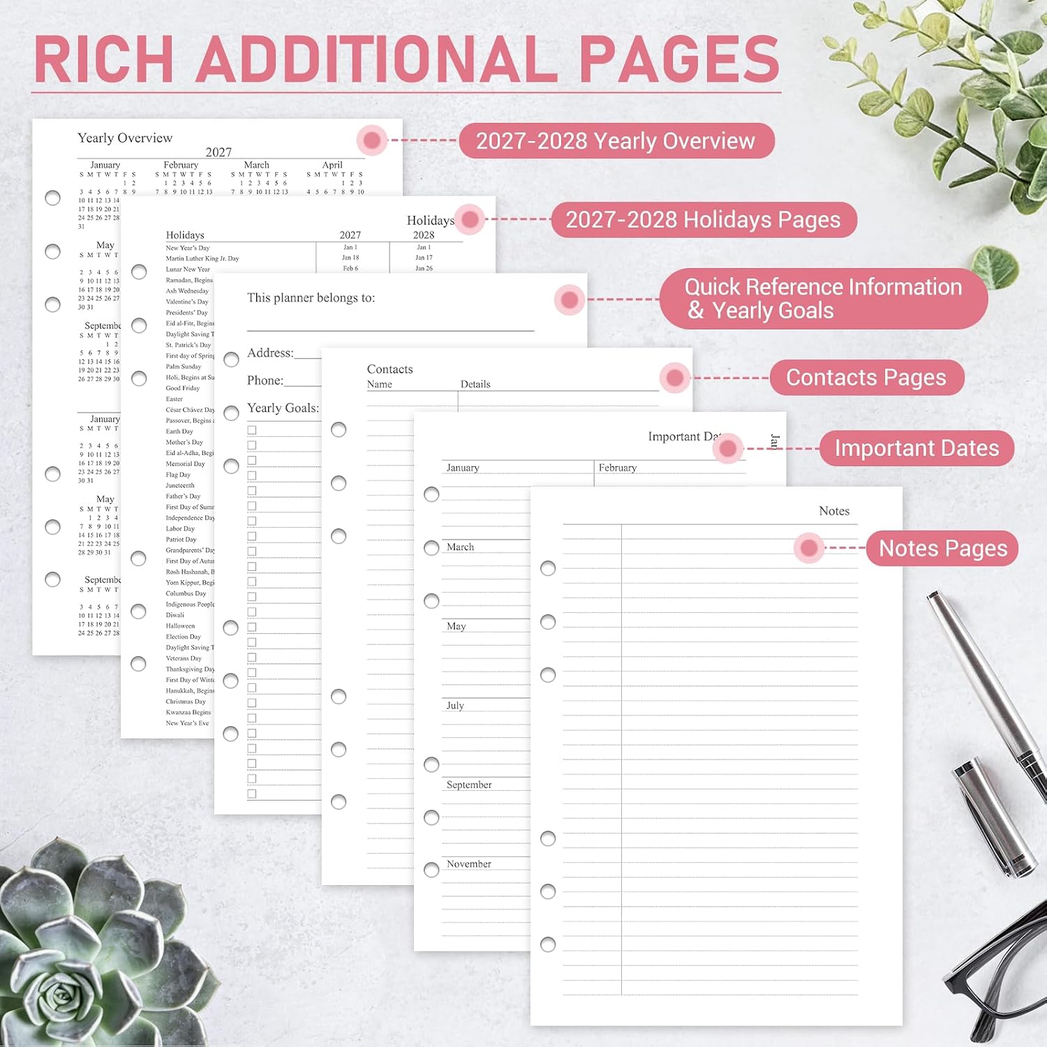 Detalle 1 de Weekly and Monthly Planner Refill, 6-Hole