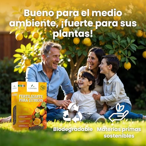 Detalle de LERAVA Abono cítricos (800 g): fertilizante orgánico para limoneros, naranjos y más, con vaso dosificador