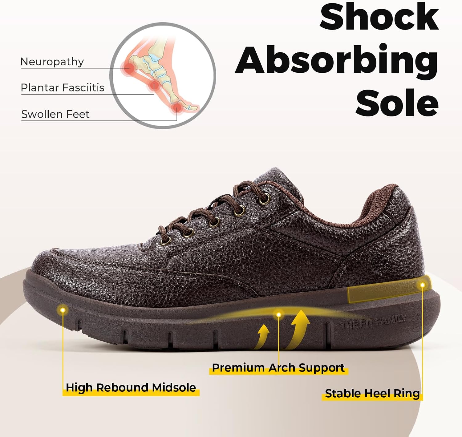 Thumbnail 3 de FitVille Mens Extra Wide Fit Leather Oxford Shoes
