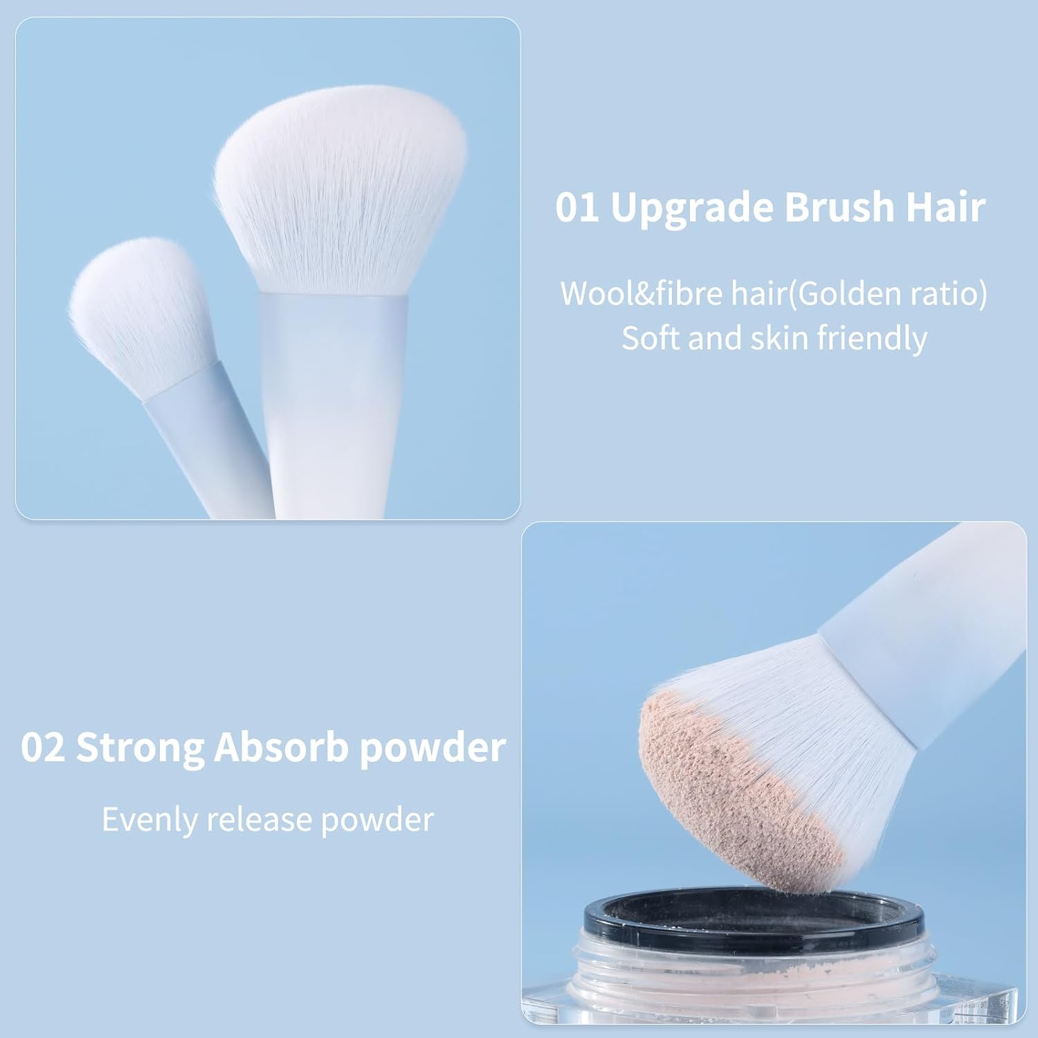 Detalle 1 de MSQ Makeup Brush Set, 10 Pieces with Dual-Fibre Bristles and Carrying Bag