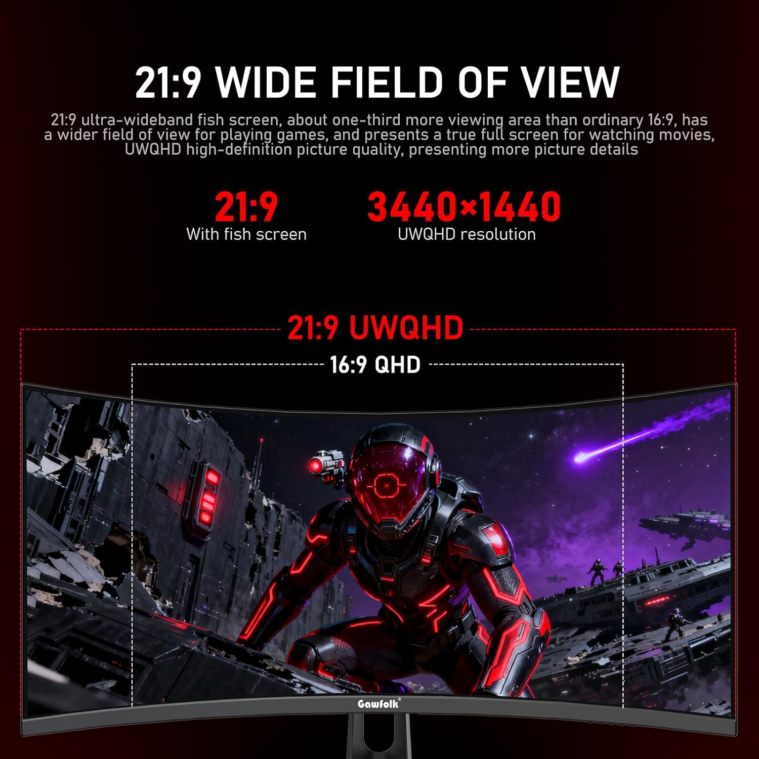 Detalle 2 de Gawfolk 34 Inch Ultrawide Curved 180Hz Gaming Monitor