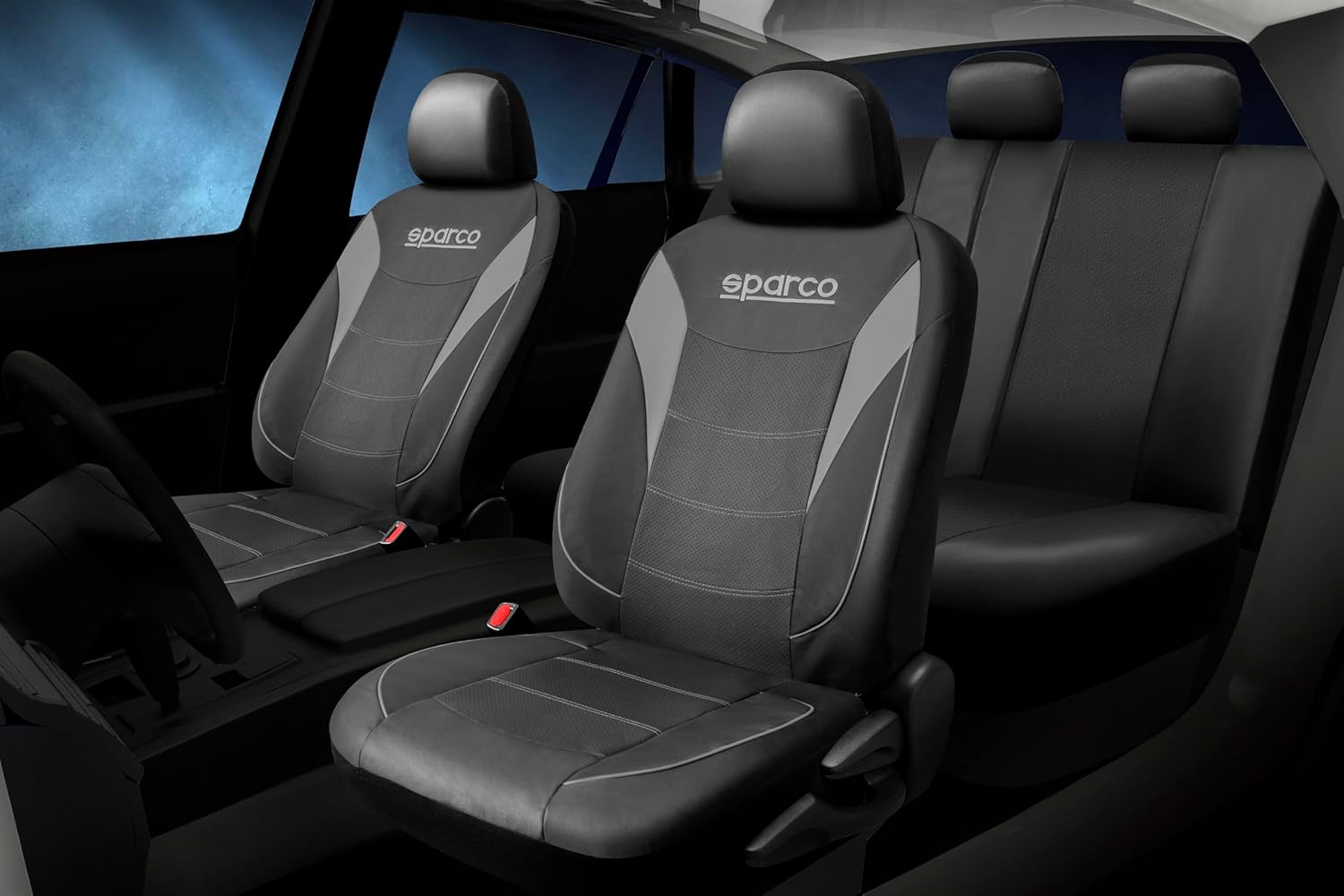 Thumbnail 1 de Sparco Set completo di coprisedili per auto a 5 posti (9 pezzi) – Amazon Exclusive, PVC resistente con sistema a cerniera