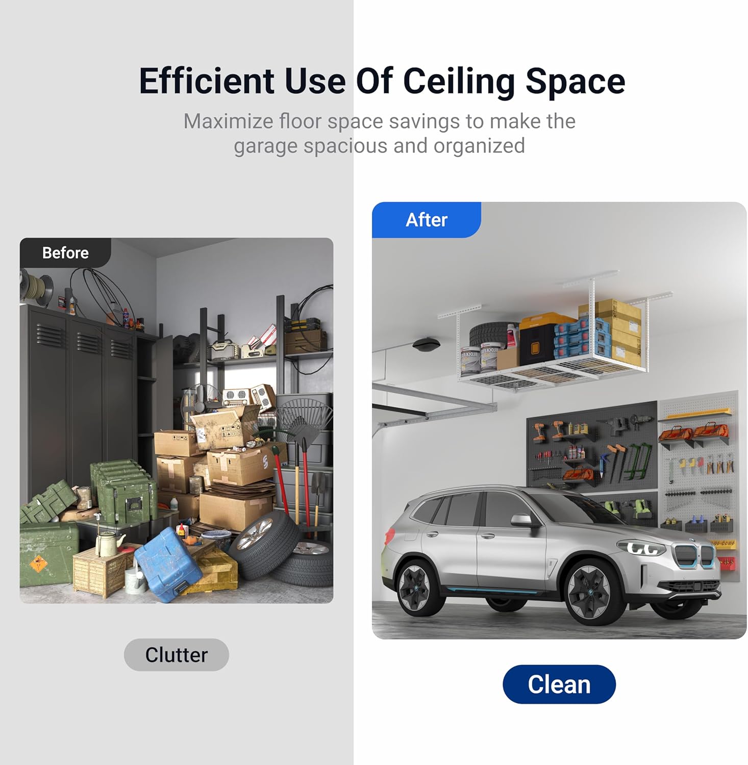 Thumbnail 5 de FLEXIMOUNTS 3x6 Overhead Garage Storage Adjustable Ceiling Rack (White) — 72" x 36" x 22–40