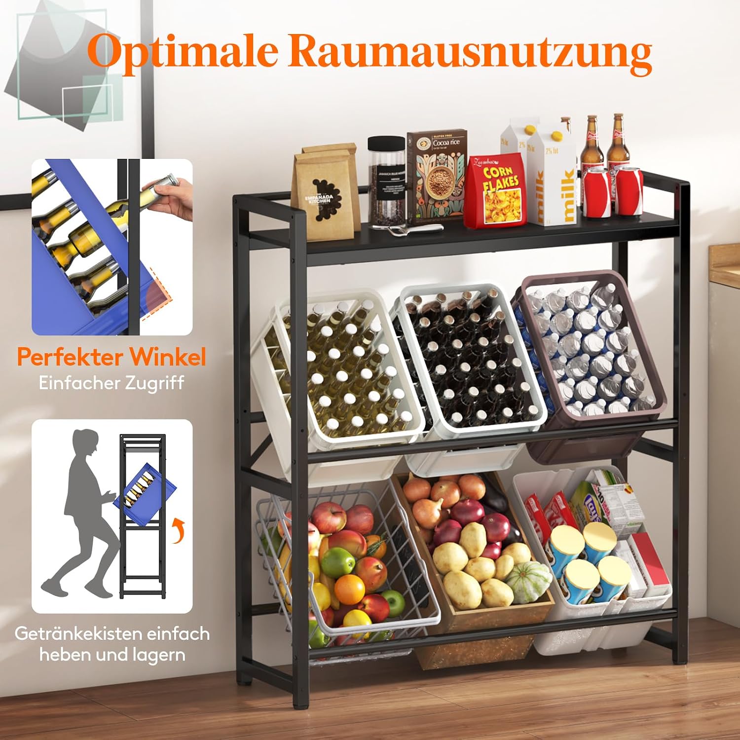 Detalle 2 de Lifewit Getränkekistenregal mit Ablage für 6 Kisten – robustes Metallregal, freistehend