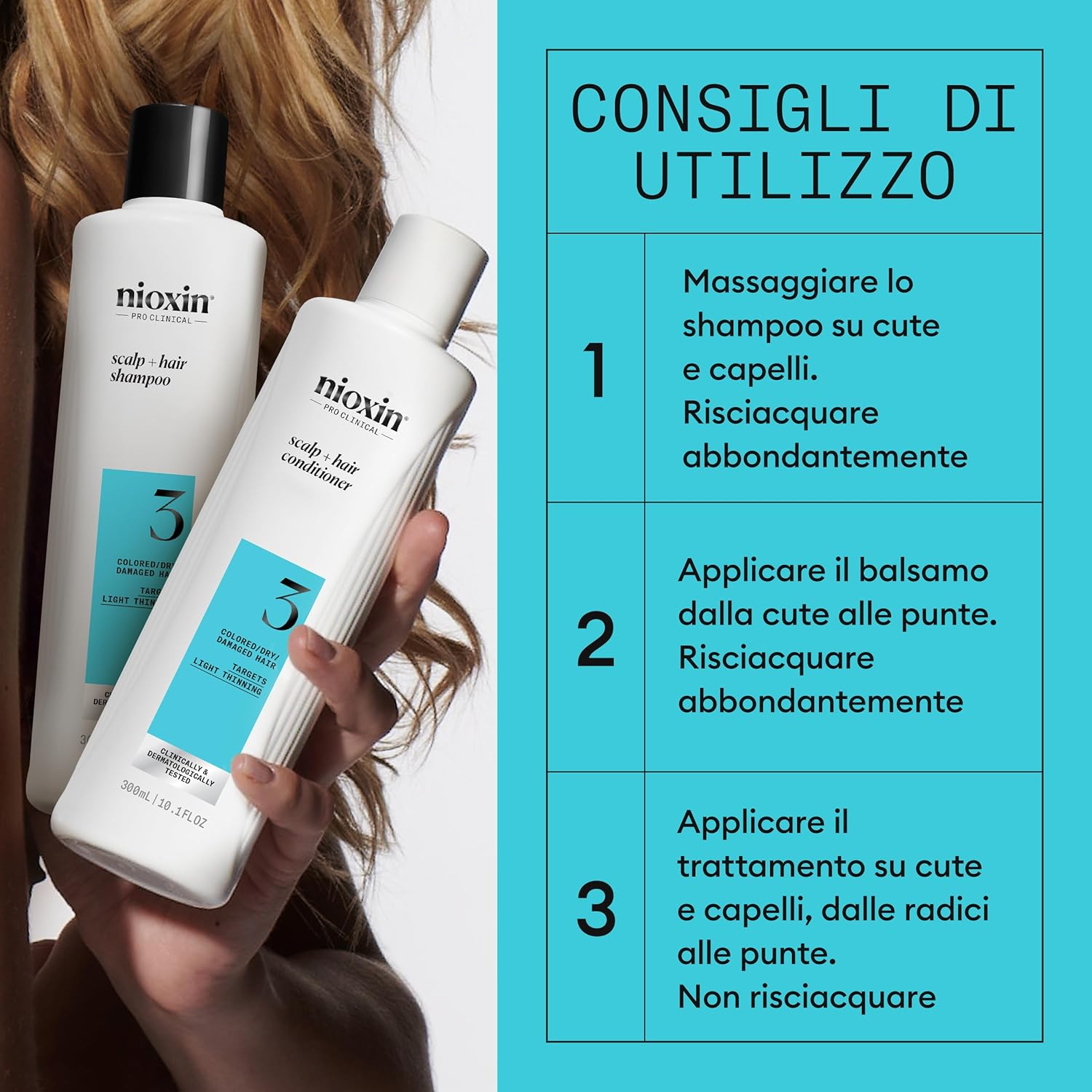 Thumbnail 4 de NIOXIN Scalp + Hair Thickening Sistema 3 per capelli colorati o secchi con assottigliamento lieve (shampoo, balsamo e trattamento)