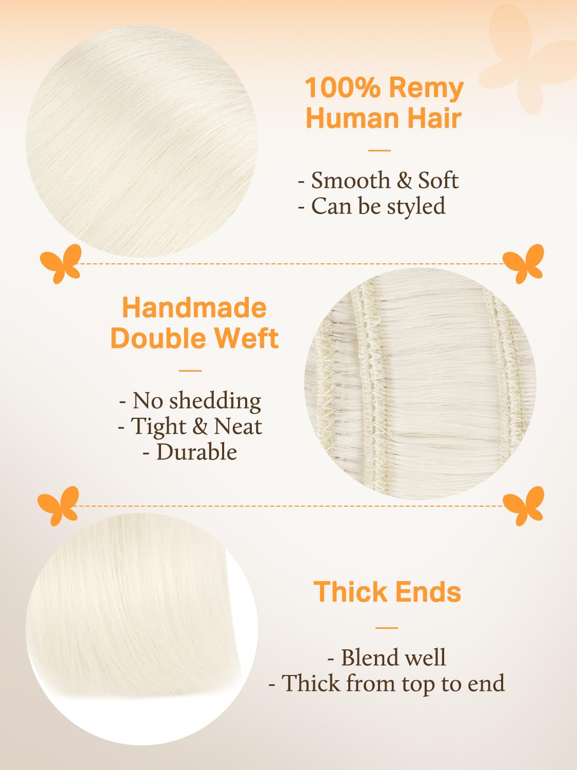 Detalle de DOORES Pearl Blonde 24 Inch Sew-in Real Human Hair Extensions (120g) — Hiand Tied Weft
