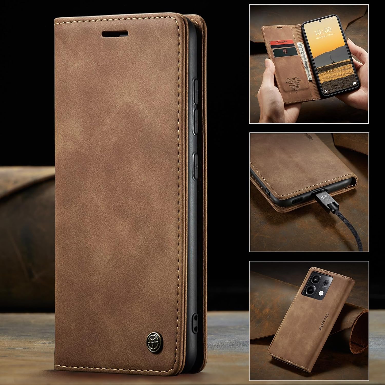 Thumbnail 4 de Monweicz Handyhülle für Xiaomi Redmi Note 13 Pro 5G – Premium Leder-Flipcase mit Magnetverschluss, Kartenfach & Standfunktion (braun)