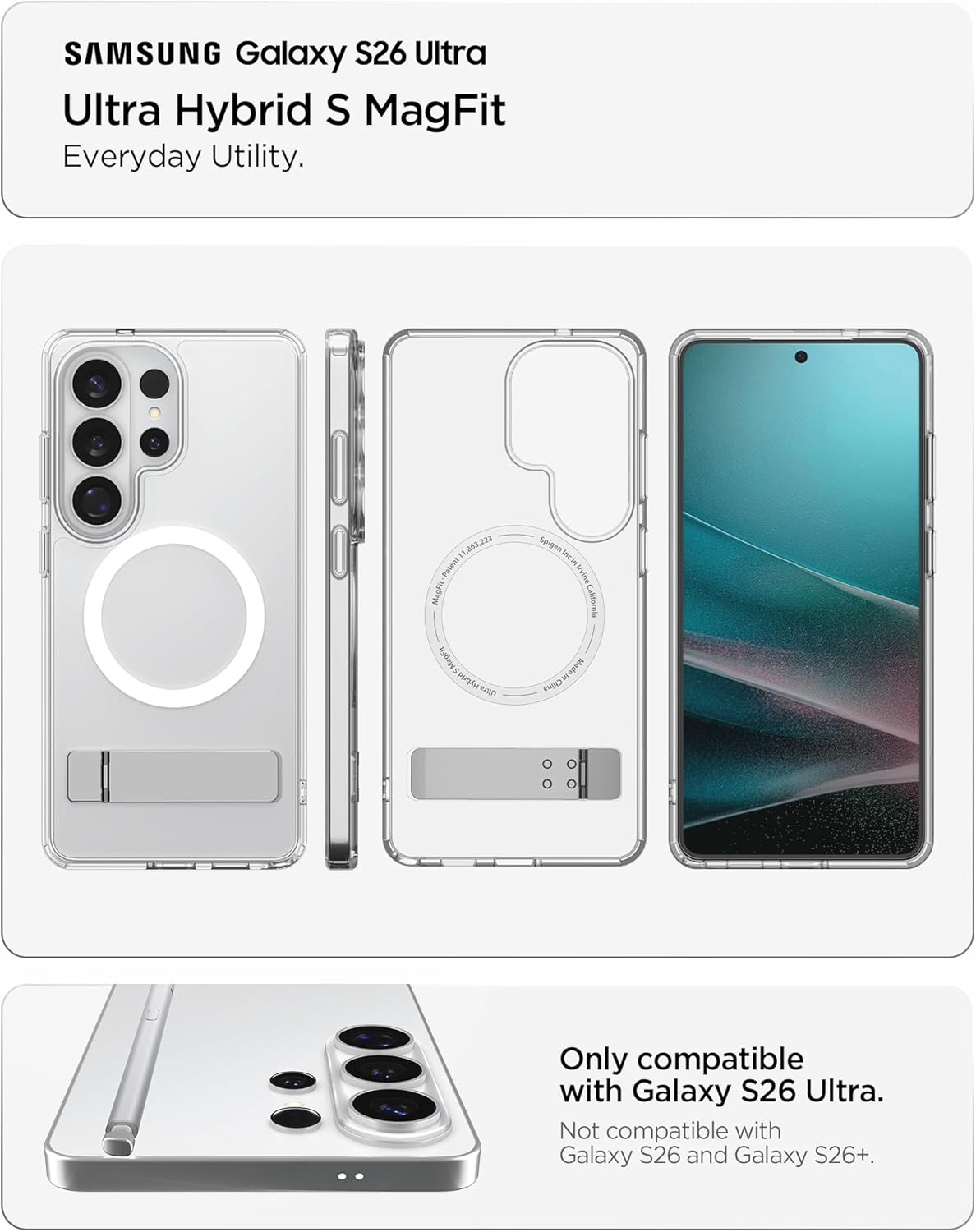 Thumbnail 1 de Spigen Ultra Hybrid S MagFit avec kickstand magnétique pour Samsung Galaxy S26 Ultra – Blanc