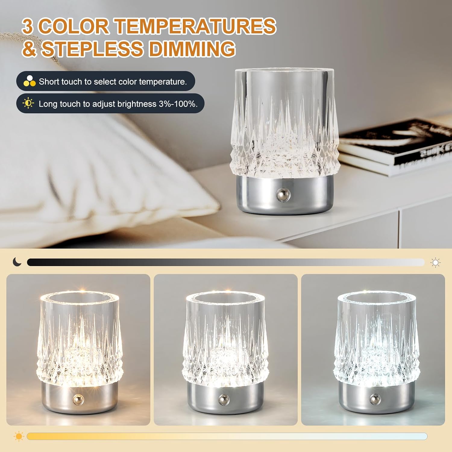 Detalle 2 de HARPER LIVING 1455C Rechargeable Table Lamp, Touch Dimming and Three Light Colours