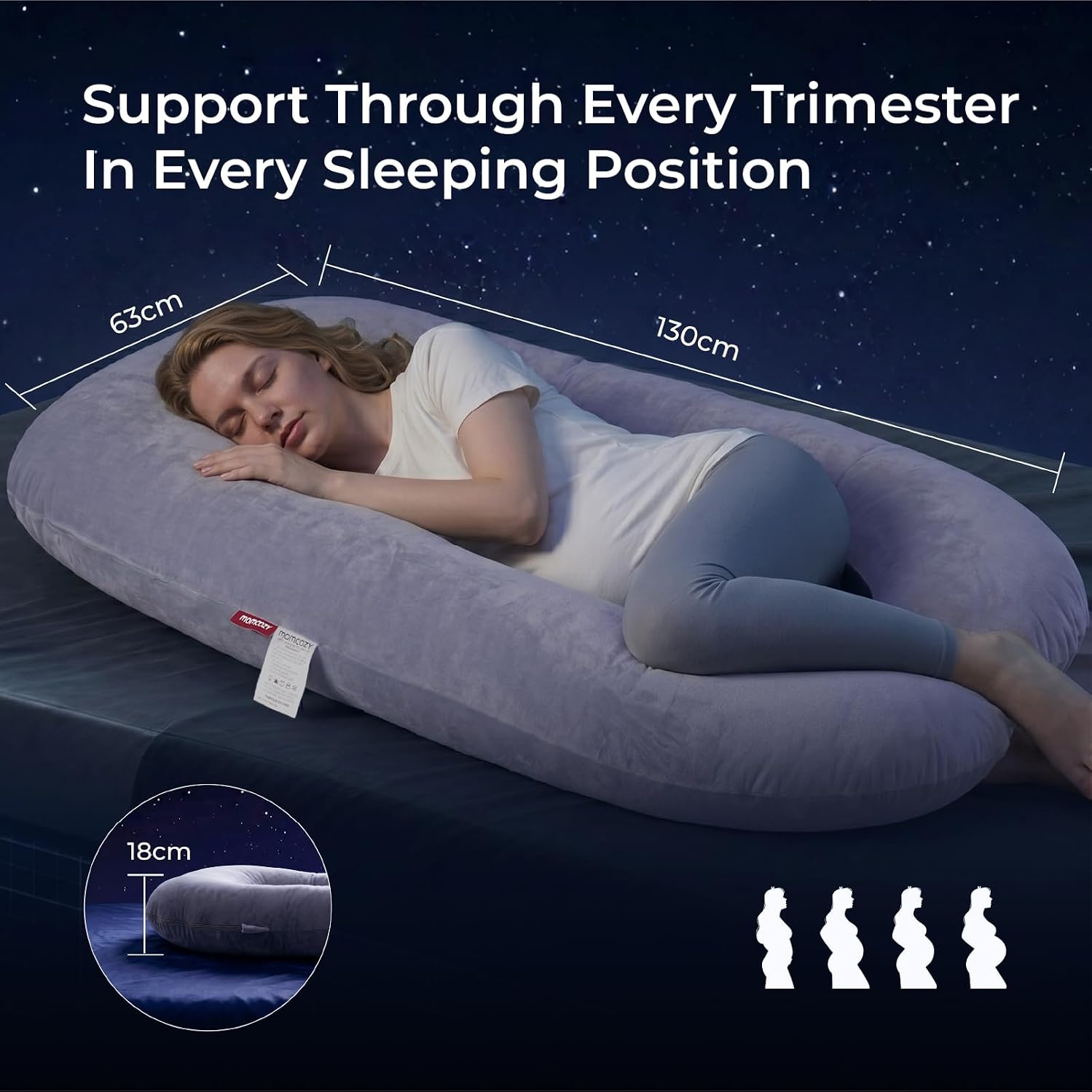 Detalle de momcozy U Shaped Lite Pregnancy Pillow – Velvet Grey