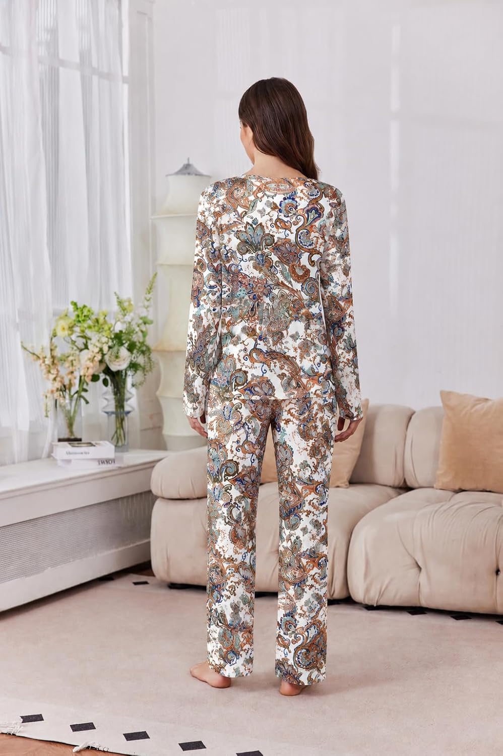 Detalle de Ekouaer 2-Pack Women's Long-Sleeve V-Neck Pajama Sets with Pockets