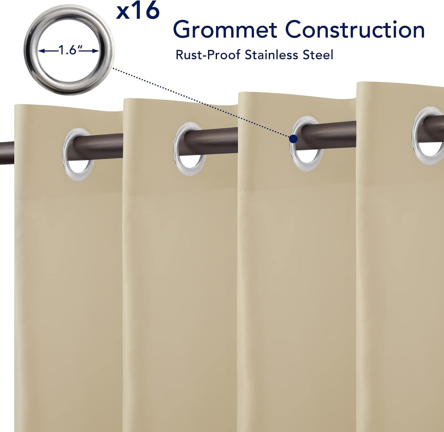 Detalle 2 de PureFit 1 Outdoor Curtain Panel, 120 x 84 Inches, Waterproof Beige Polyester