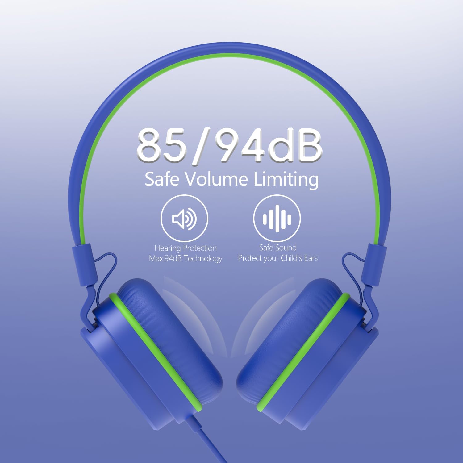 Detalle de YOYOTUNE Kids On-Ear Wired Headphones with Mic – 85/94 dB Volume Limiter, Foldable 3.5mm (Blue)