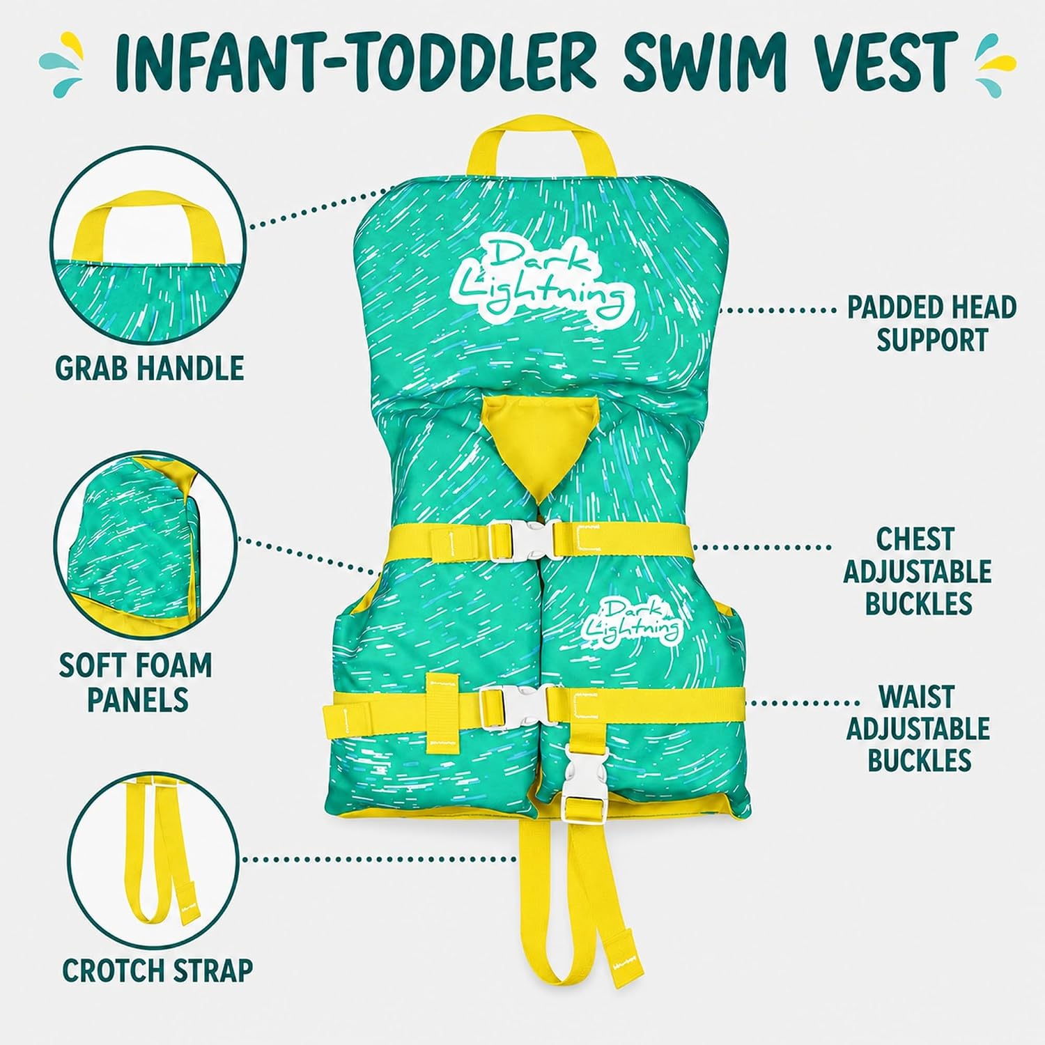 Thumbnail 6 de Dark Lightning USCG-Approved Infant Life Jacket (0–30 lbs) for Baby & Toddlers