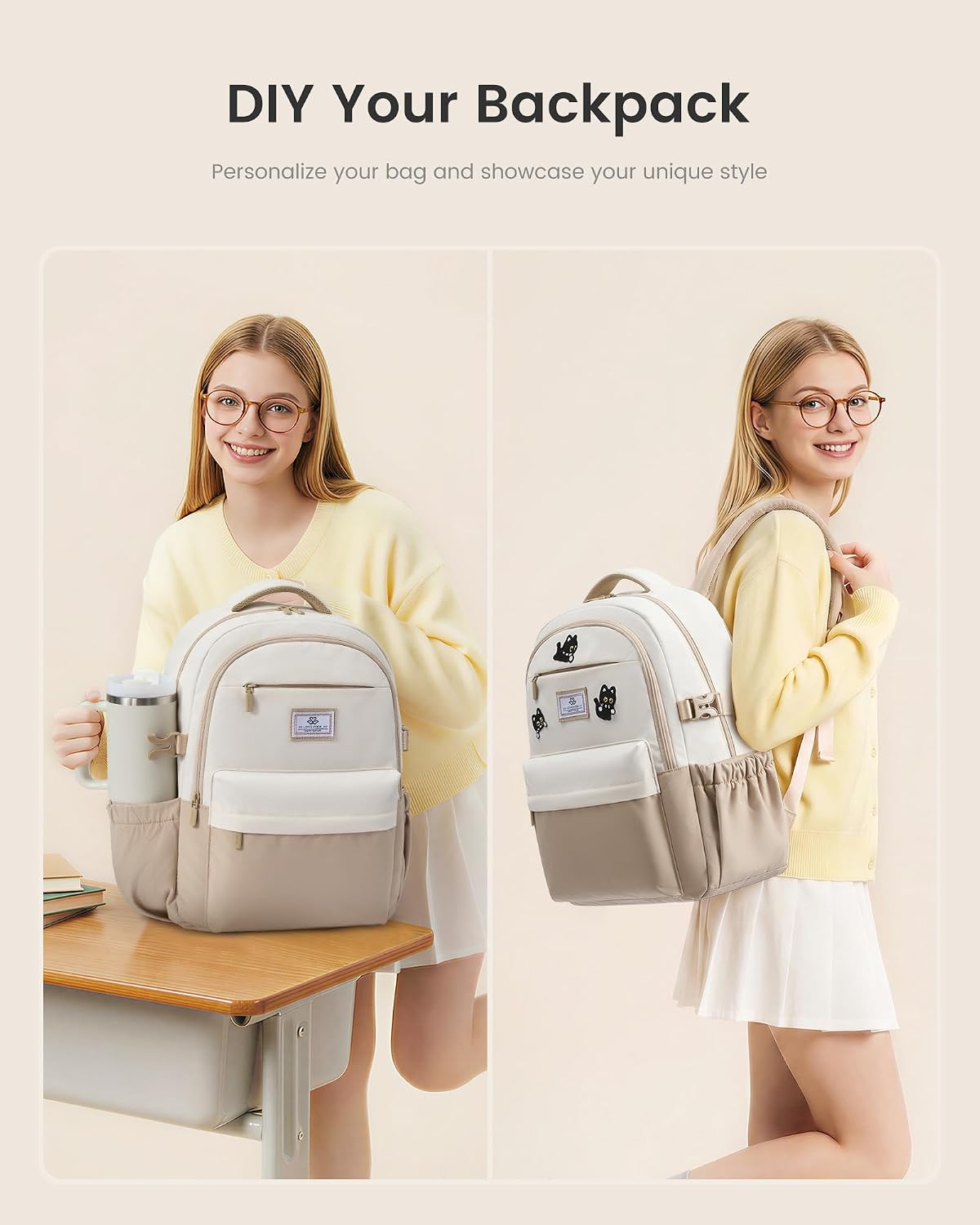 Detalle de LOVEVOOK Damen-Rucksack für Laptop bis 15,6 Zoll – wasserfester Schulrucksack mit vielen Fächern