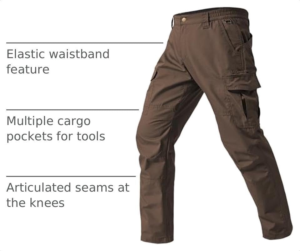 Detalle 2 de SPOSULEI Men's Ripstop Cargo Work Pants, 7 Pockets, Water-Resistant