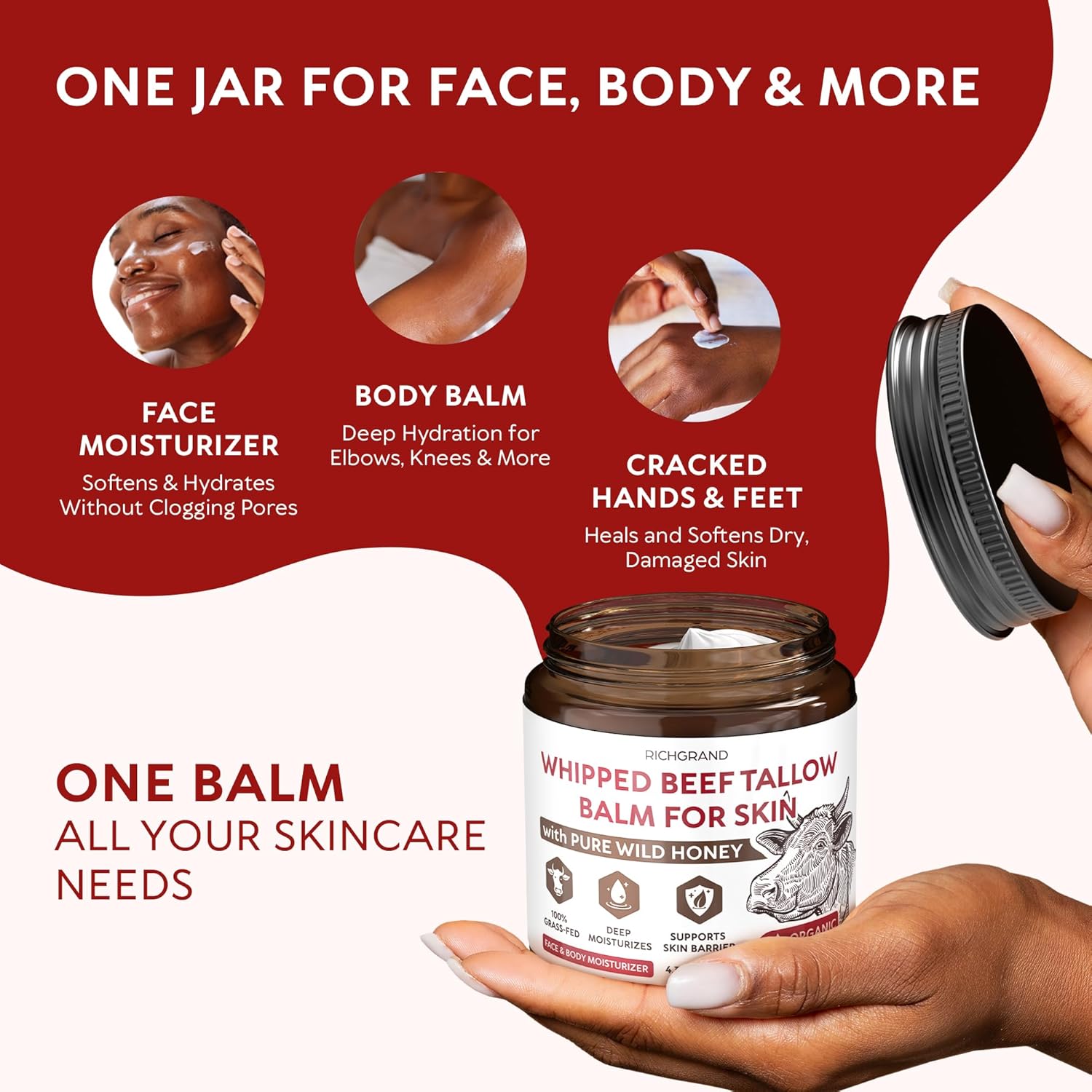 Thumbnail 4 de RICHGRAND Beef Tallow Whipped Honey Balm 4.3 oz