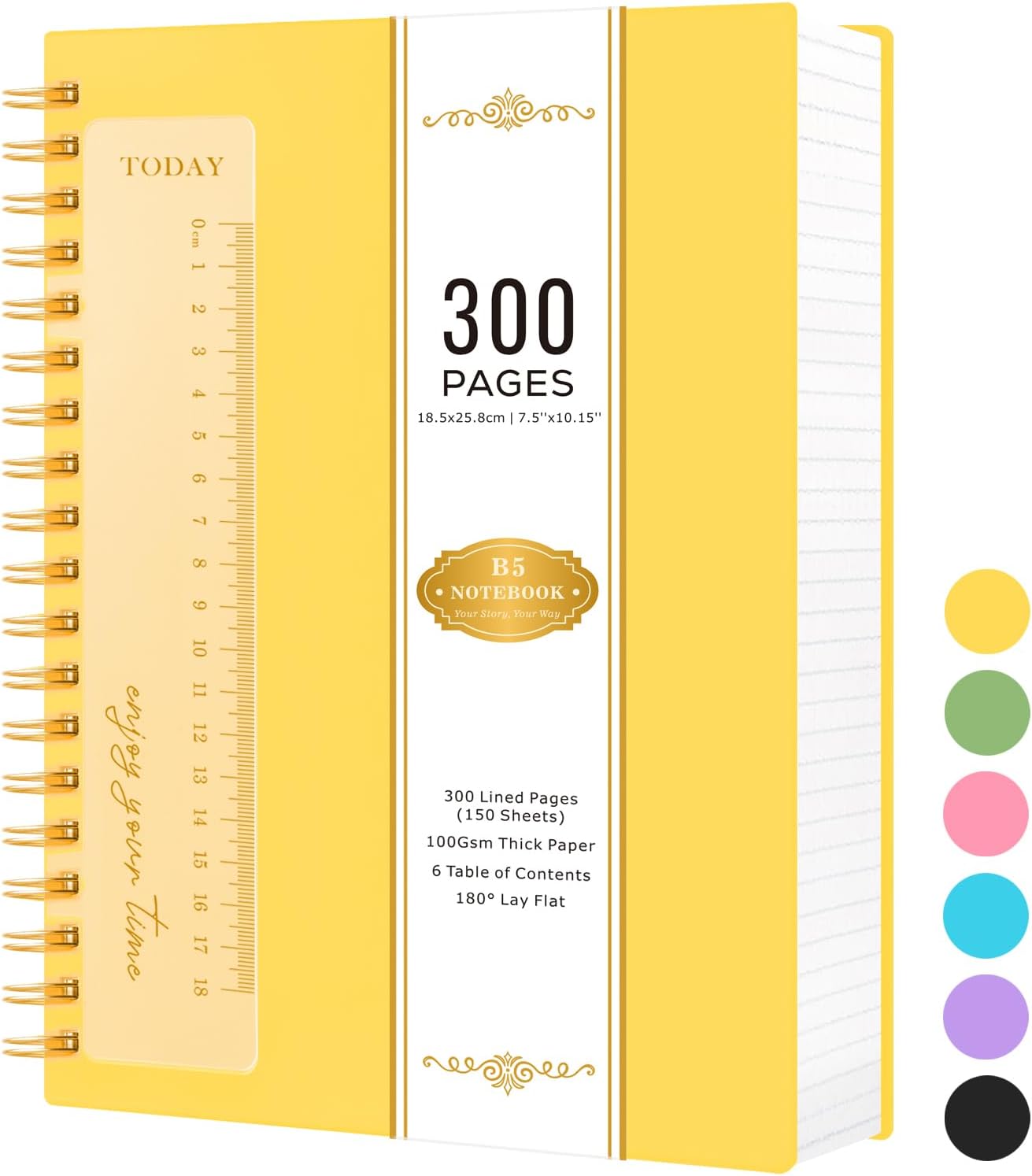 Detalle de NIRMIRO B5 Spiral Notebook (Hardback PVC Cover) – 300 Pages, Lined 100gsm