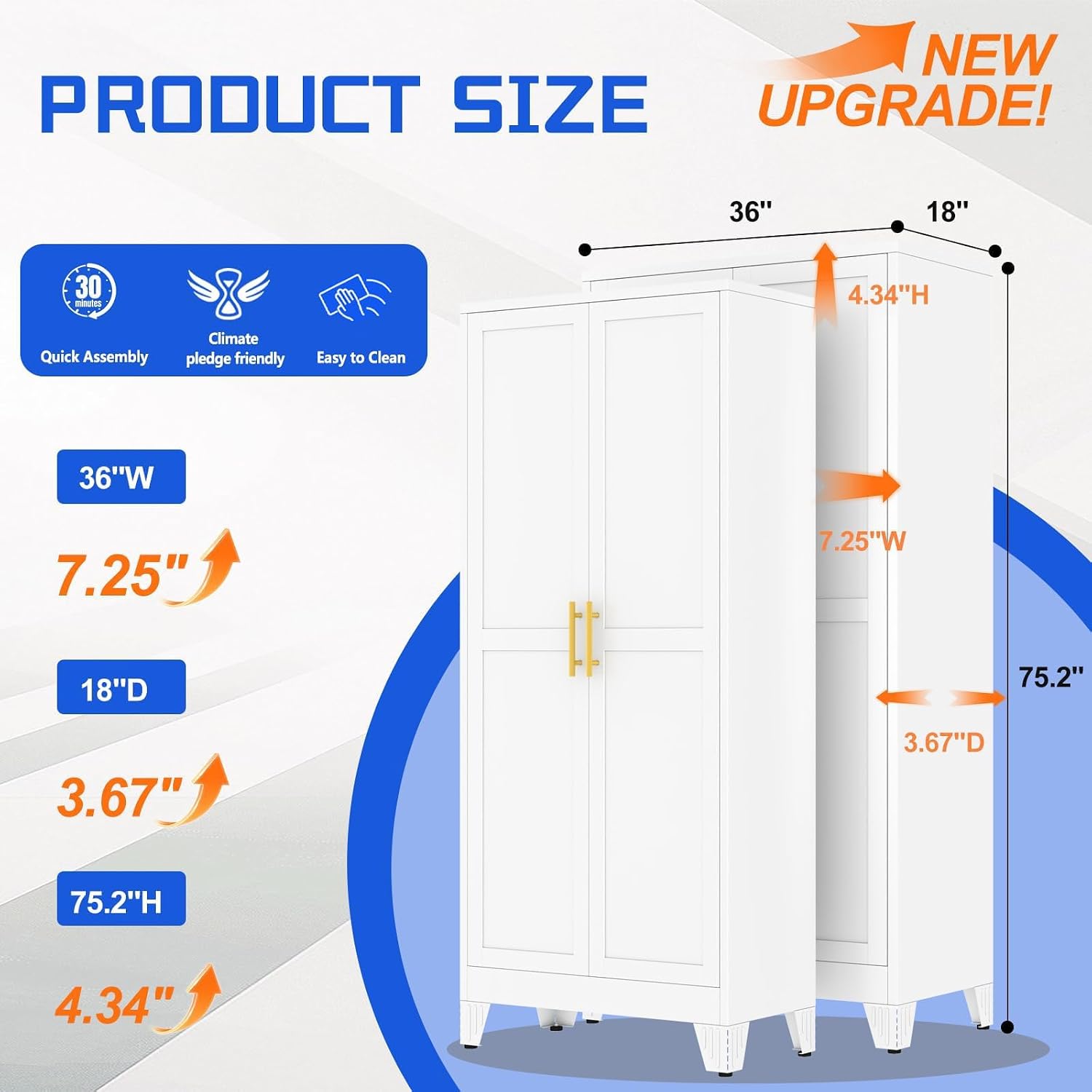 Thumbnail 1 de GAIOUS DKM-4456421-005 White Steel Pantry Cabinet, 75.2-Inch, 5 Adjustable Shelves