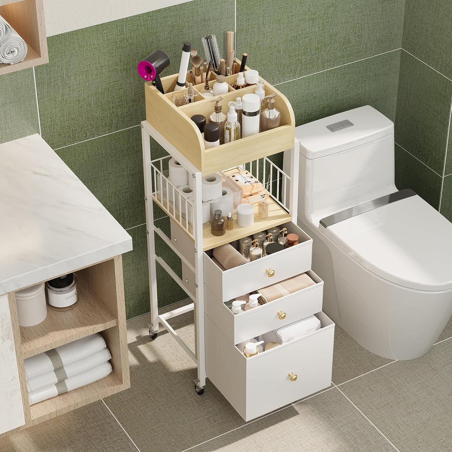 Thumbnail 1 de Makeup Organizer Cart with Drawers: 3-Tier Vanity Storage for Cosmetics, Skincare, and More