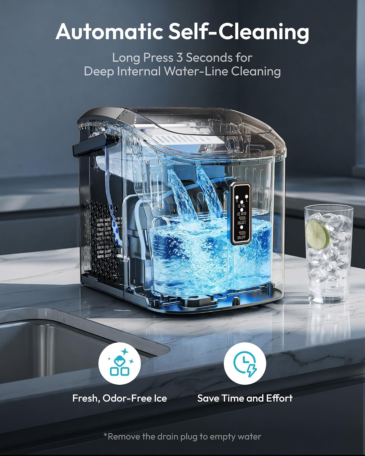 Thumbnail 6 de EUHOMY IM008-B Countertop Ice Maker, Two Bullet Ice Sizes, Self-Cleaning