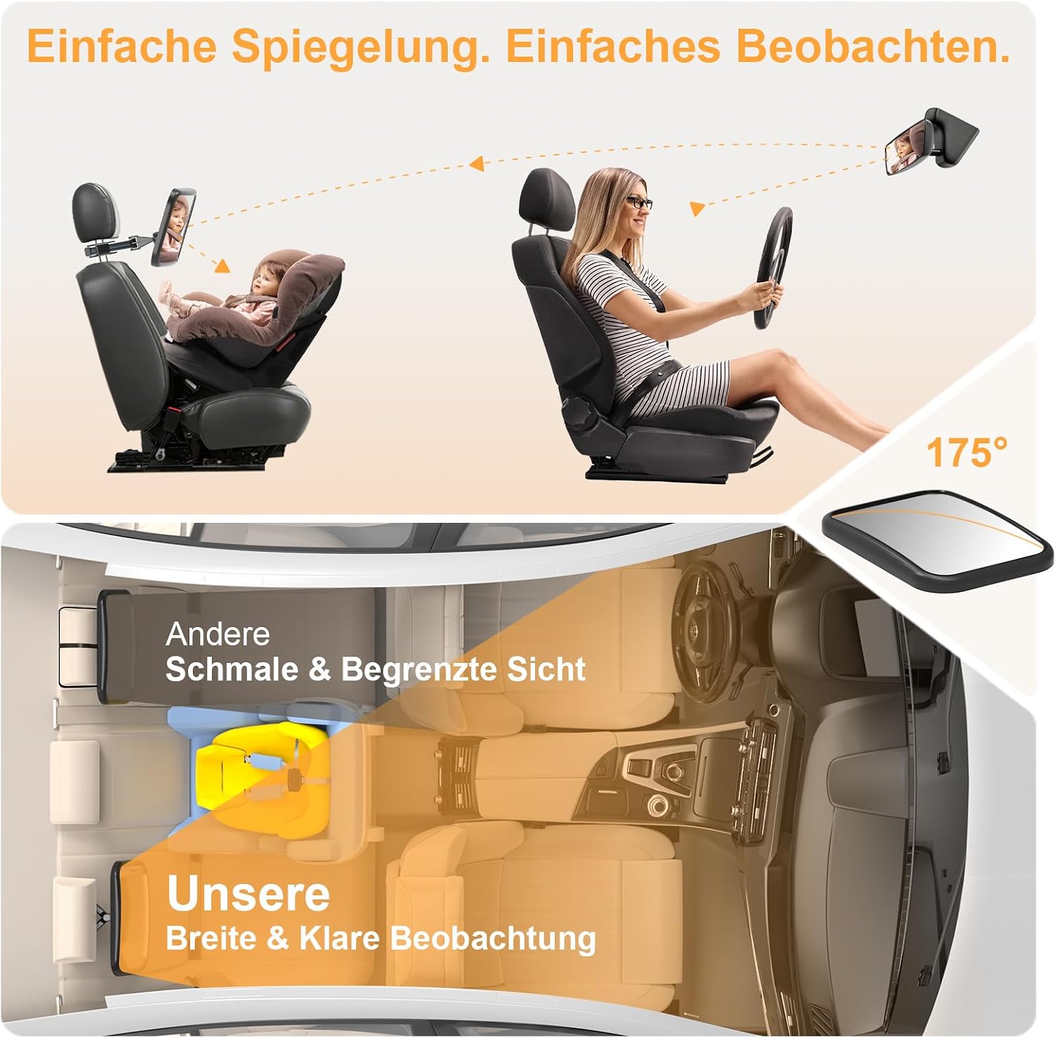 Detalle 2 de Spiegel Auto Baby Rückbank 360° Drehbar