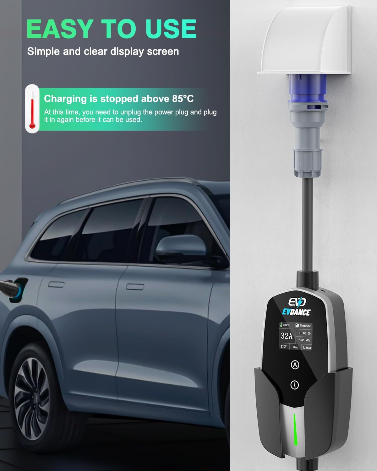 Thumbnail 5 de EVDANCE EV Charger Type 2 to CEE Plug 7.36KW ⚡