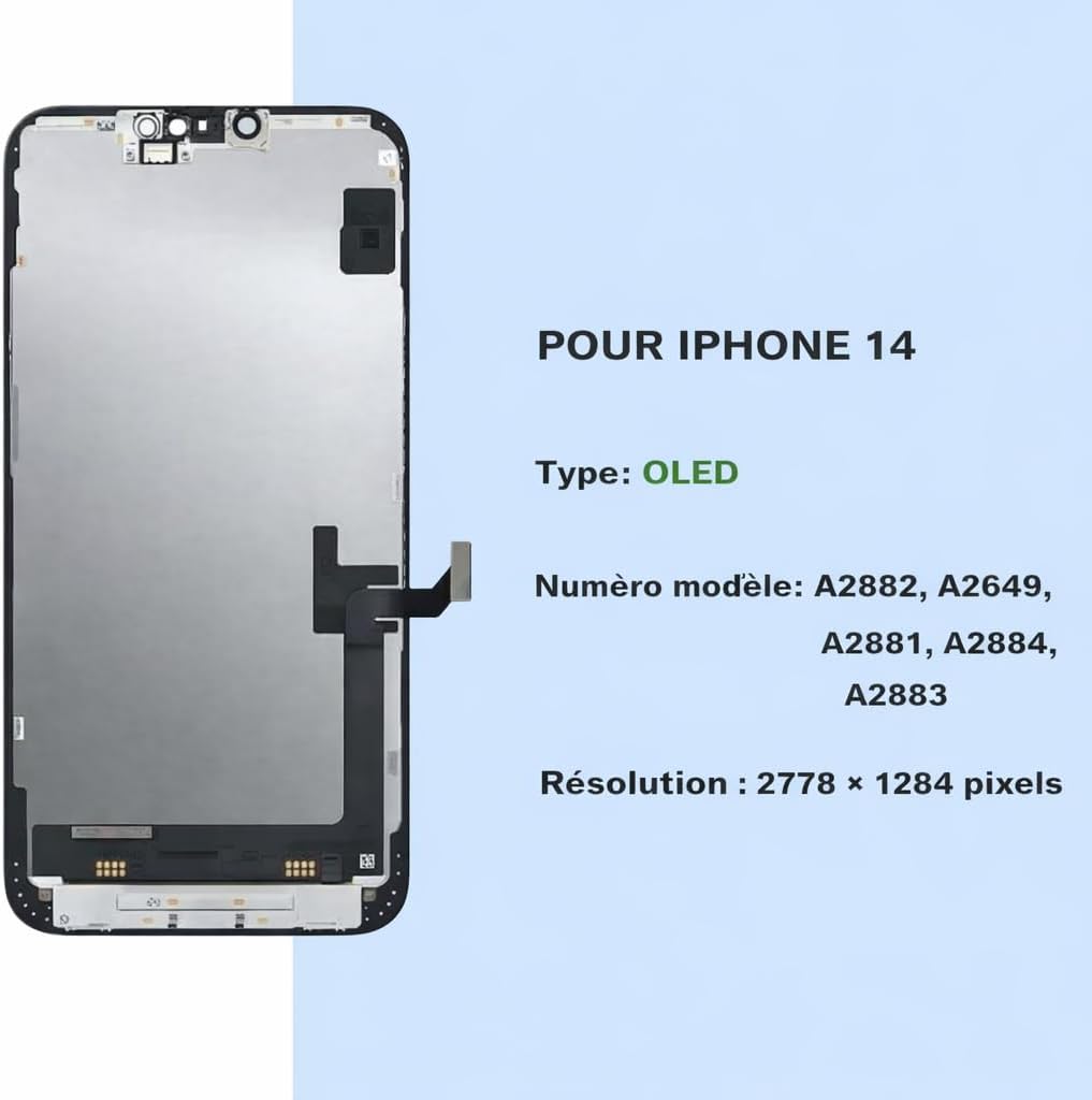 Thumbnail 6 de ZOETEC Écran OLED souple de remplacement pour iPhone 14 6,1'' (A2882/A2649/A2881/A2883/A2884) - Fiche complète
