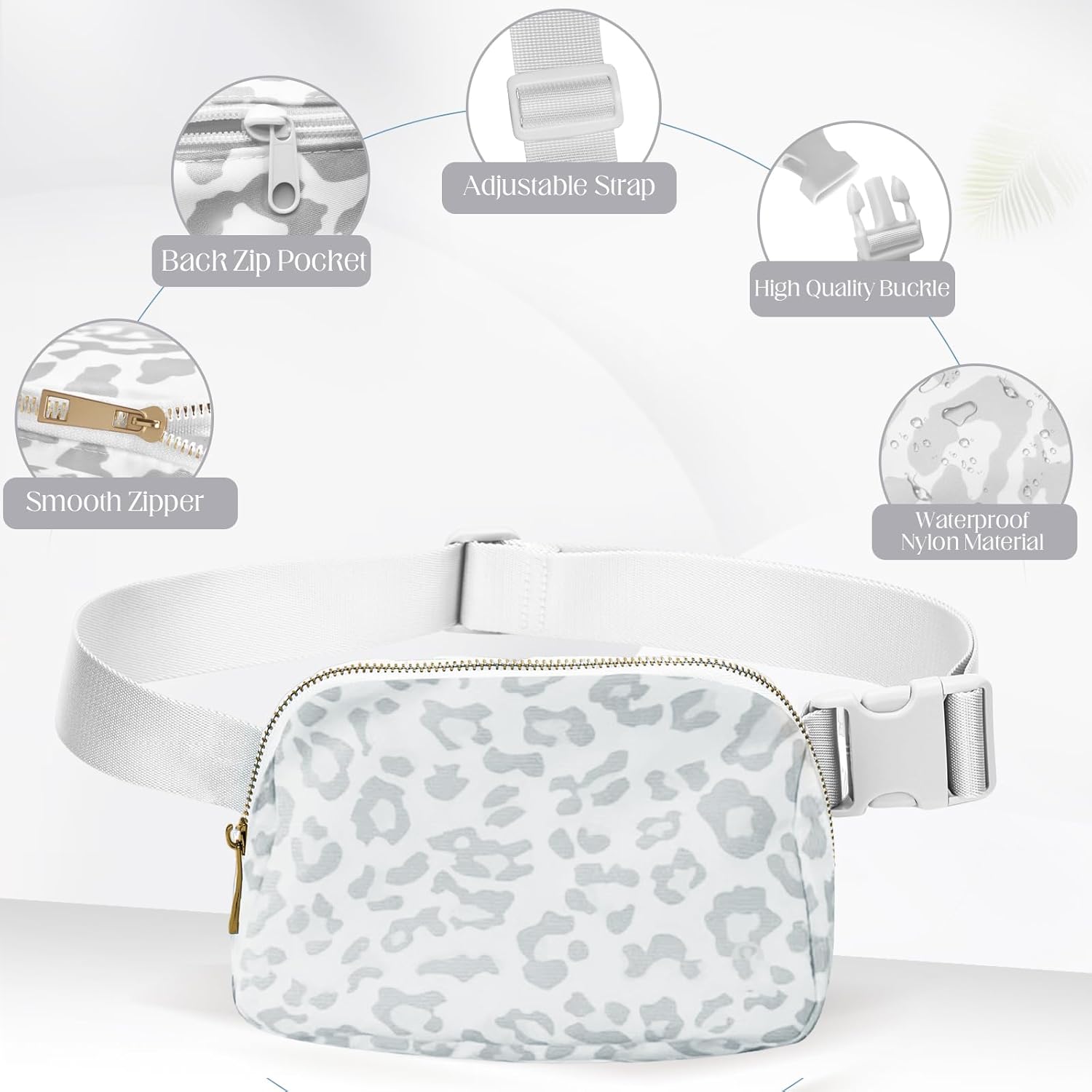 Thumbnail 4 de JENCVNL Belt Bag for Women and Men – White Leopard Mini Crossbody Bum Bag