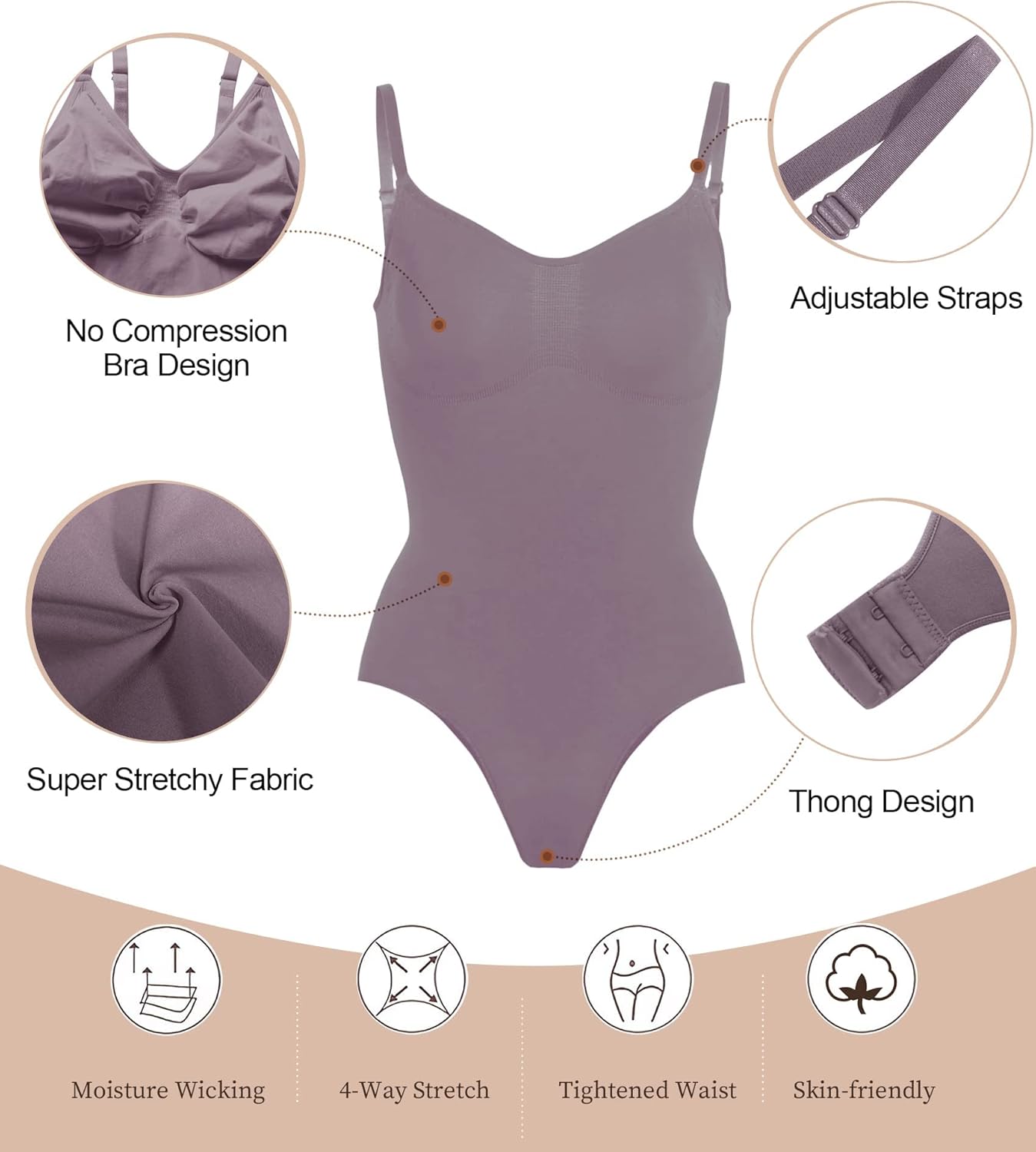 Detalle de SHAPERX Body Gainant Femme Bodysuit — Sculptant ventre plat et invisibilité