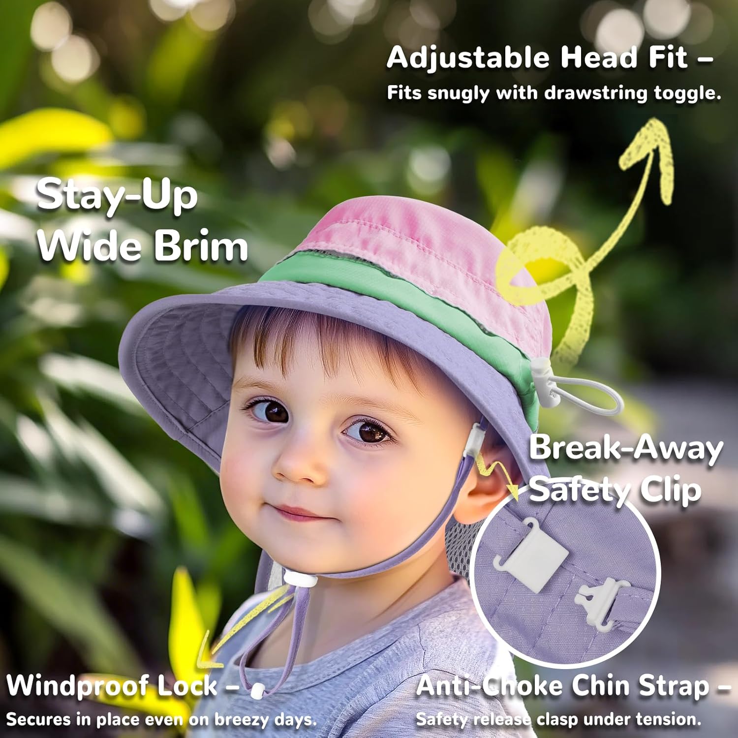 Detalle 2 de HECCEI Baby Sun Hat UPF 50+ with Neck Flap and Adjustable Chin Straps