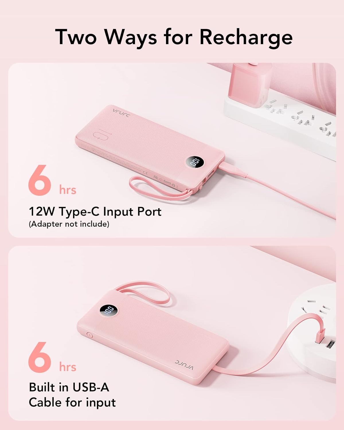 Thumbnail 4 de VRURC 10000mAh power bank with built‑in cables