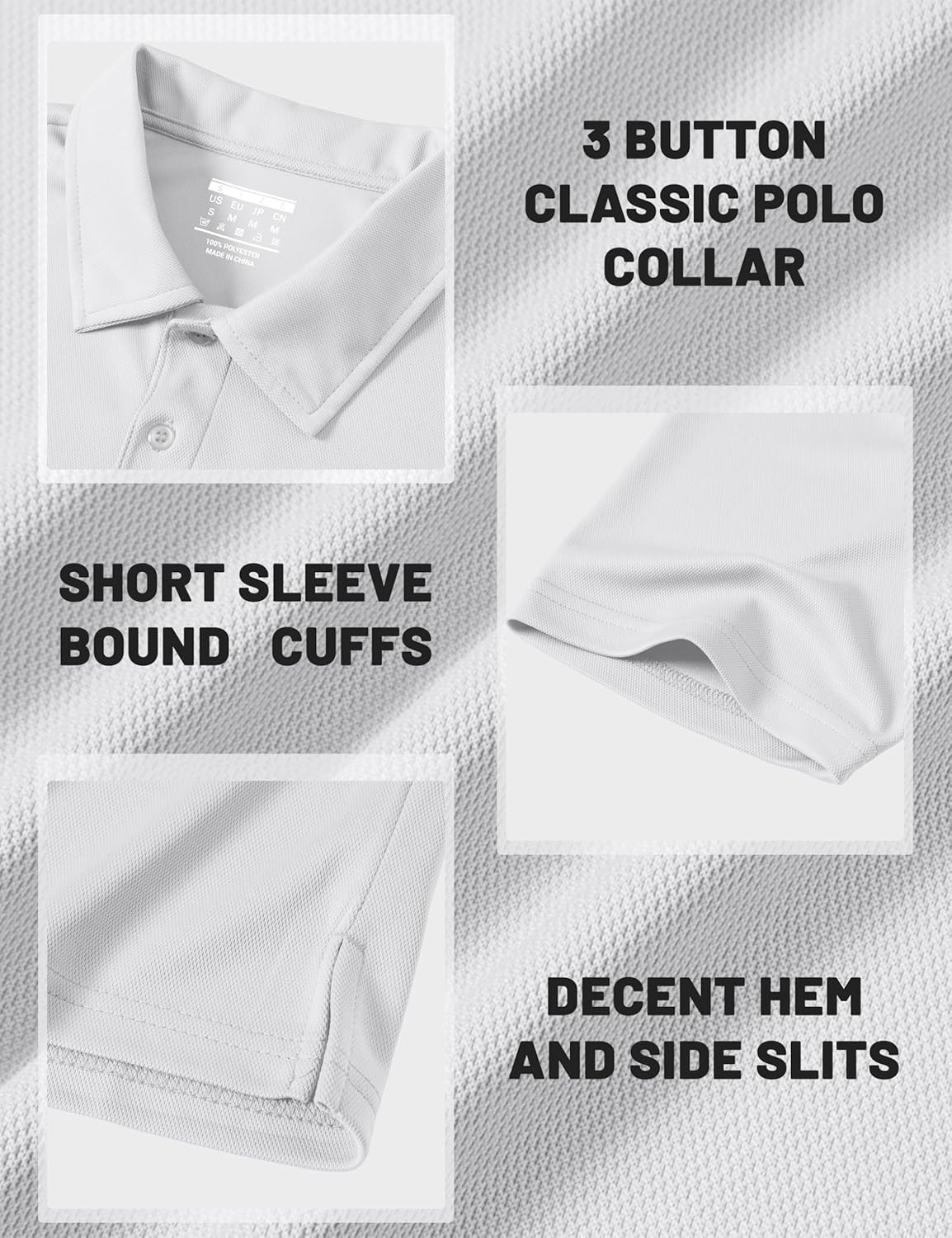 Detalle de MAGCOMSEN Men’s 3-Button Quick-Dry Polo Shirt (Polyester Piqué, Short Sleeve)