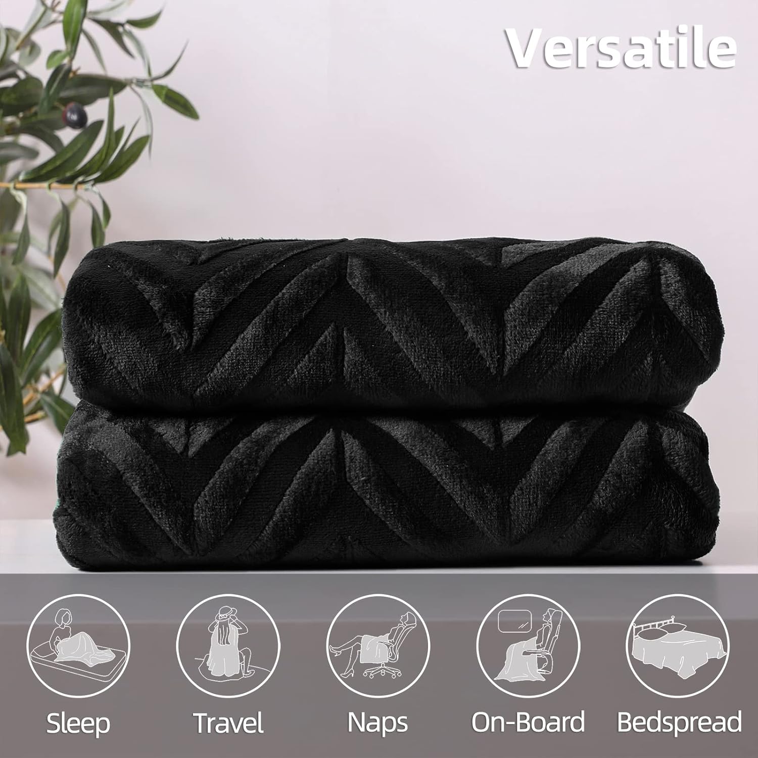 Thumbnail 5 de Whale Flannel Fleece Queen Blanket 90x90 Black