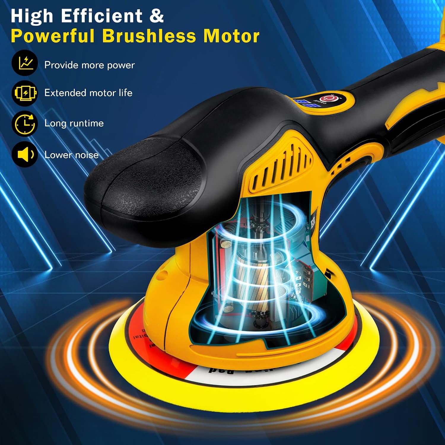 Detalle de cropyoyo DWPGJ-0199 Cordless Car Polisher, 6-Speed Random Orbit
