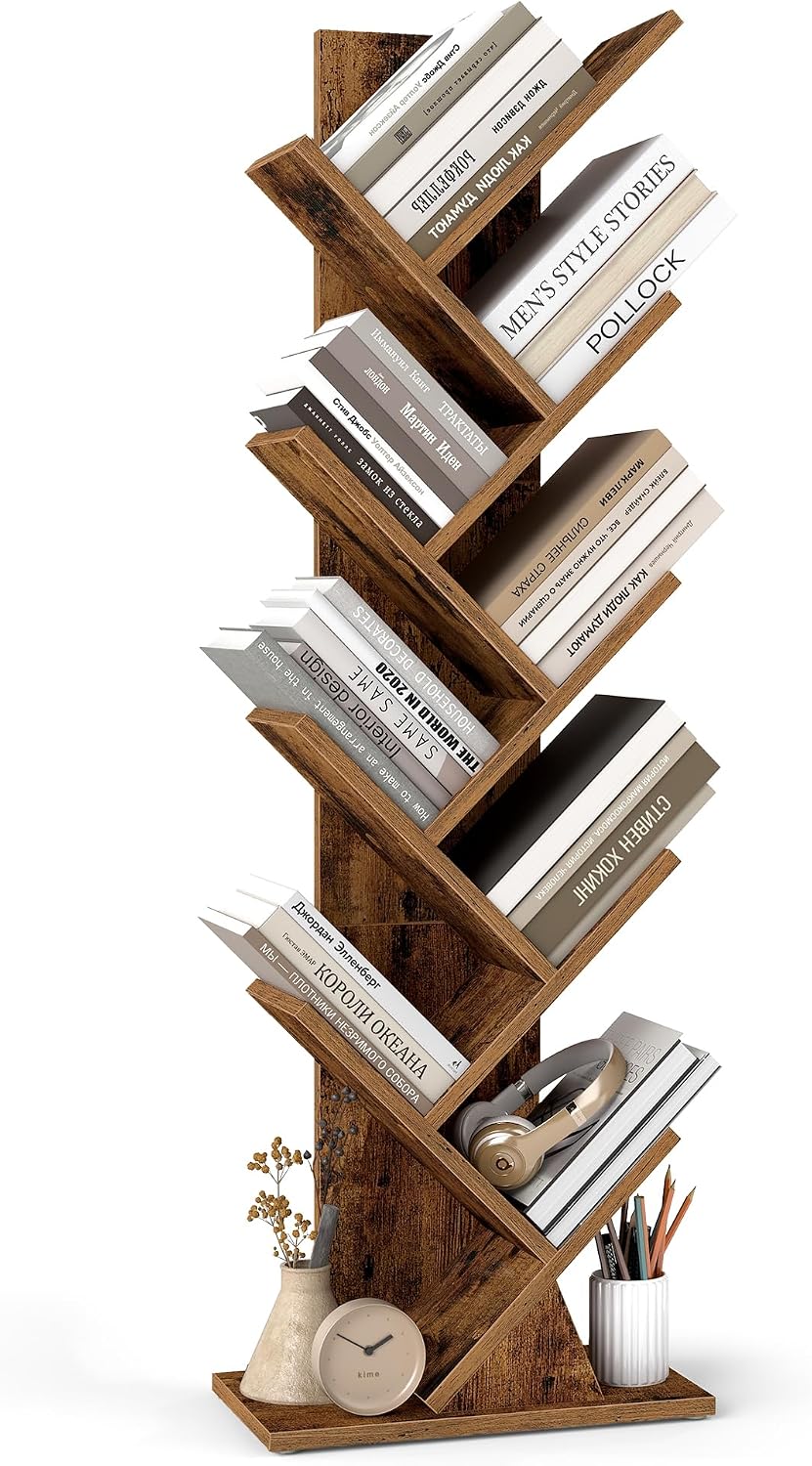 Detalle de VASAGLE Custos LBC609KD01 tree-shaped bookcase, 9 shelves, vintage brown