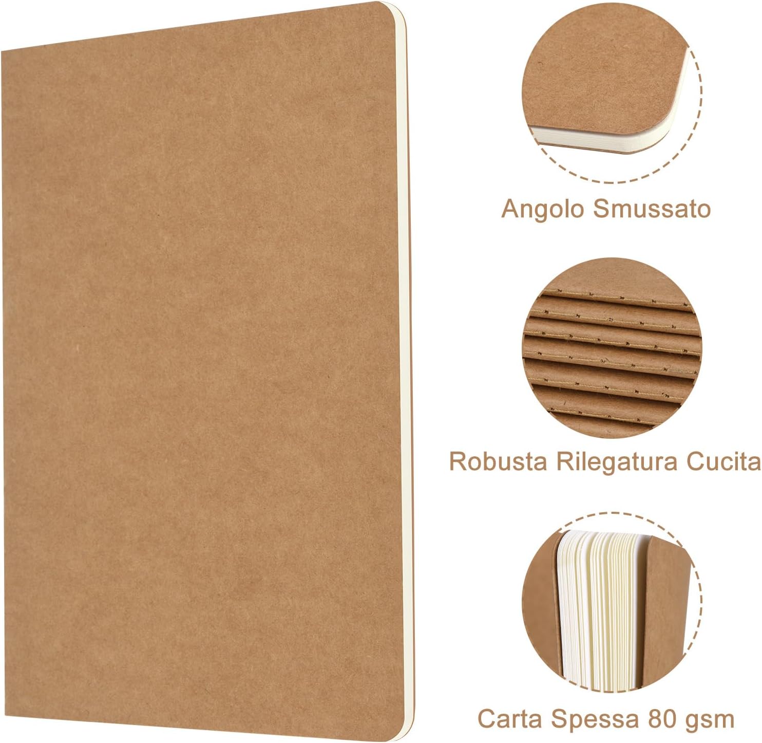 Detalle de ZCZN Quaderno A5 Rigo 12 Pezzi con Copertina Kraft, 30 Fogli/60 Pagine – Marrone