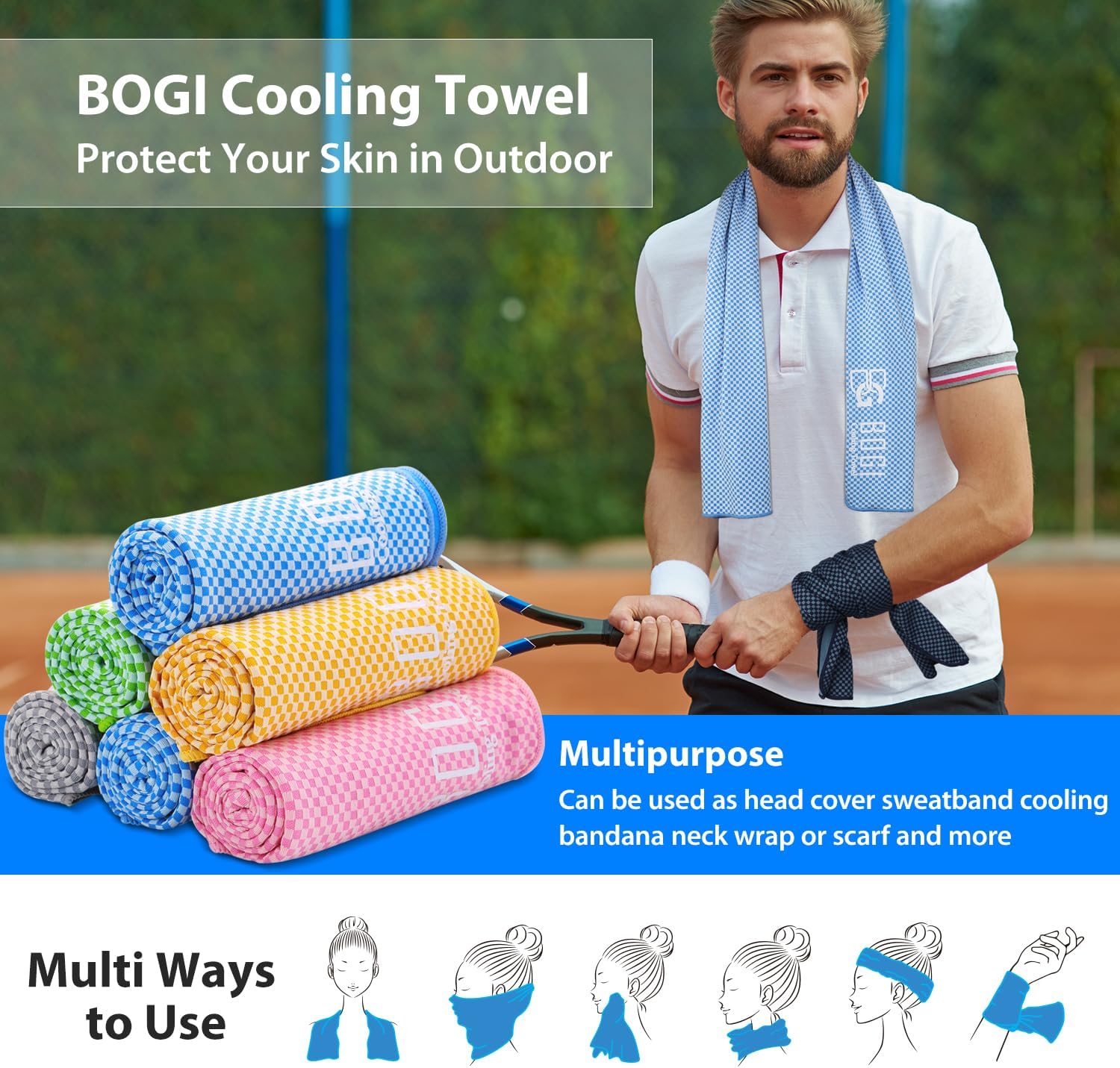 Thumbnail 4 de BOGI 4 Pack Cooling Towel (100x30 cm) – Instant Cooling, Soft Bamboo Fibres, Neck & Face Towels for Sport, Yoga, Gym and Outdoors