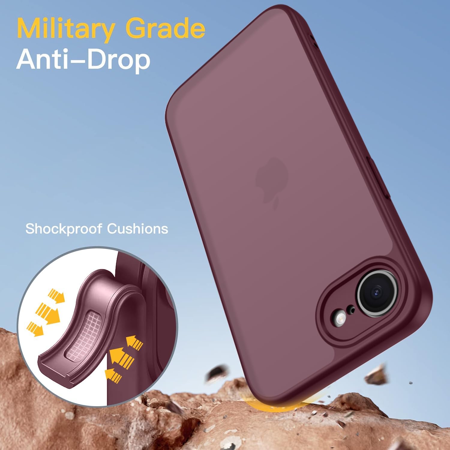 Thumbnail 3 de KPPIT iPhone 16e/17e Case — Frosted Translucent Wine Red, Military-Grade Shockproof Protection
