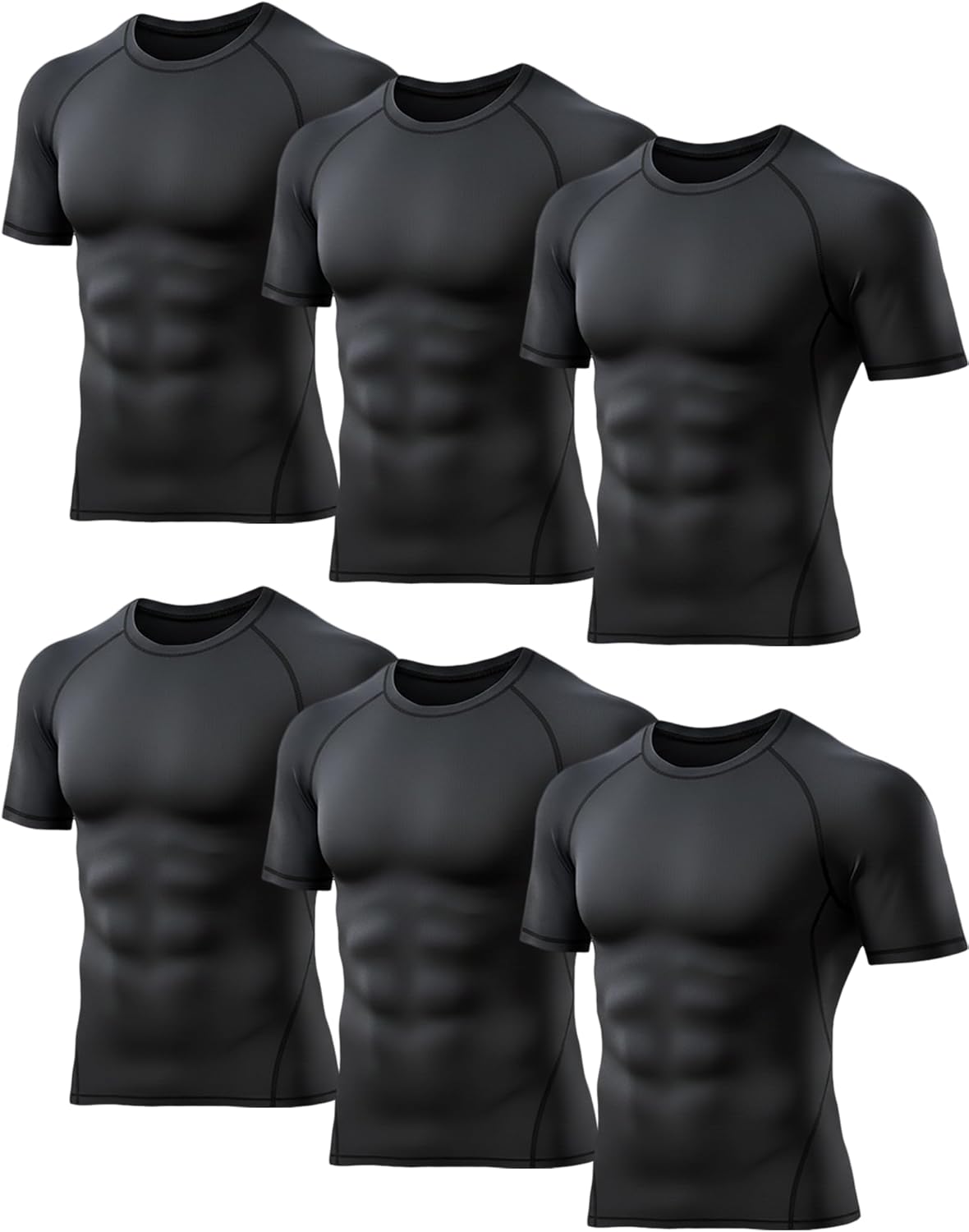 Thumbnail 6 de TELALEO 6-Pack Men’s Compression Shirt Short Sleeve Athletic Baselayer (Black/White)